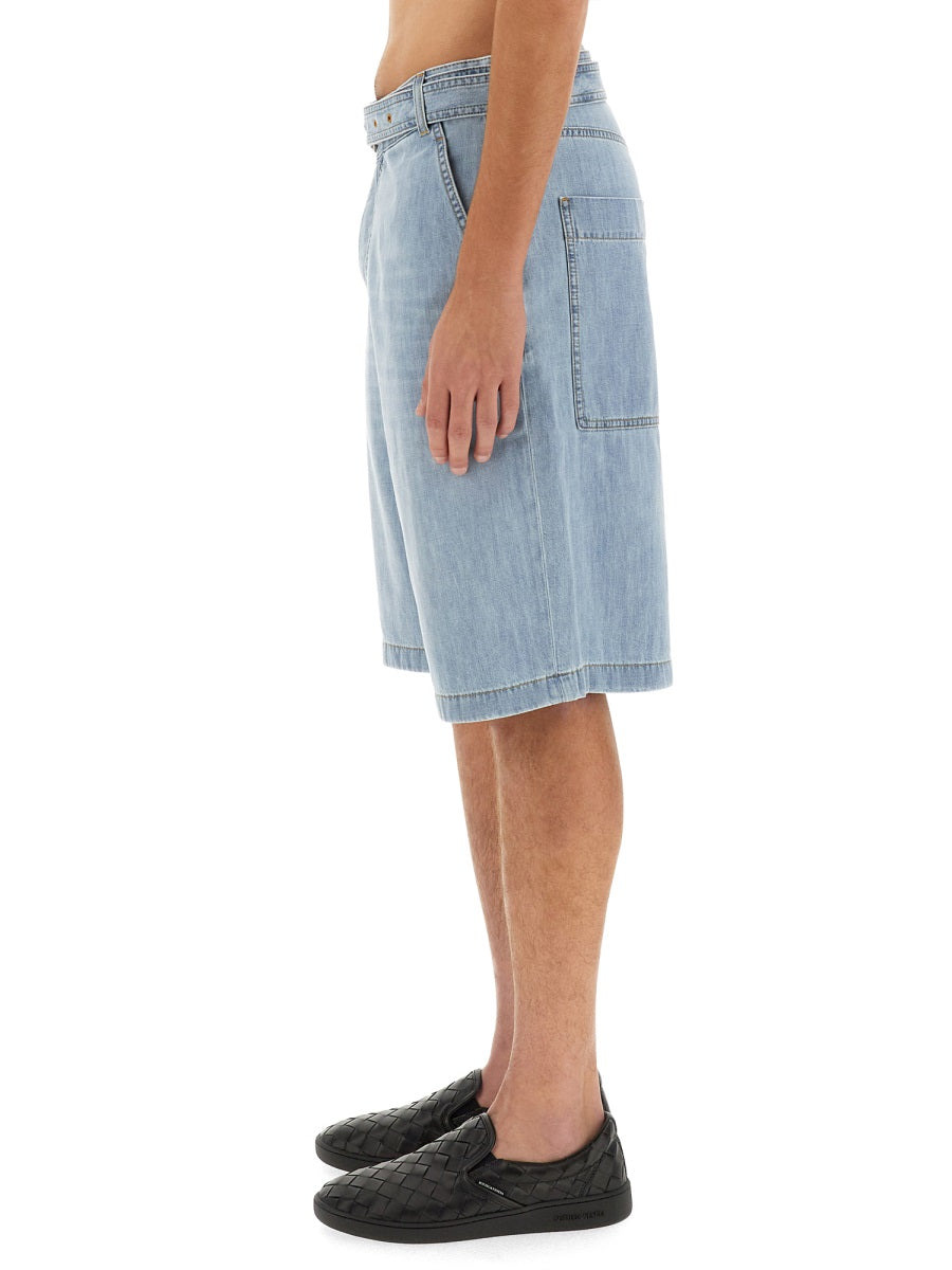 Bottega Veneta Men Denim Bermuda Shorts - 2