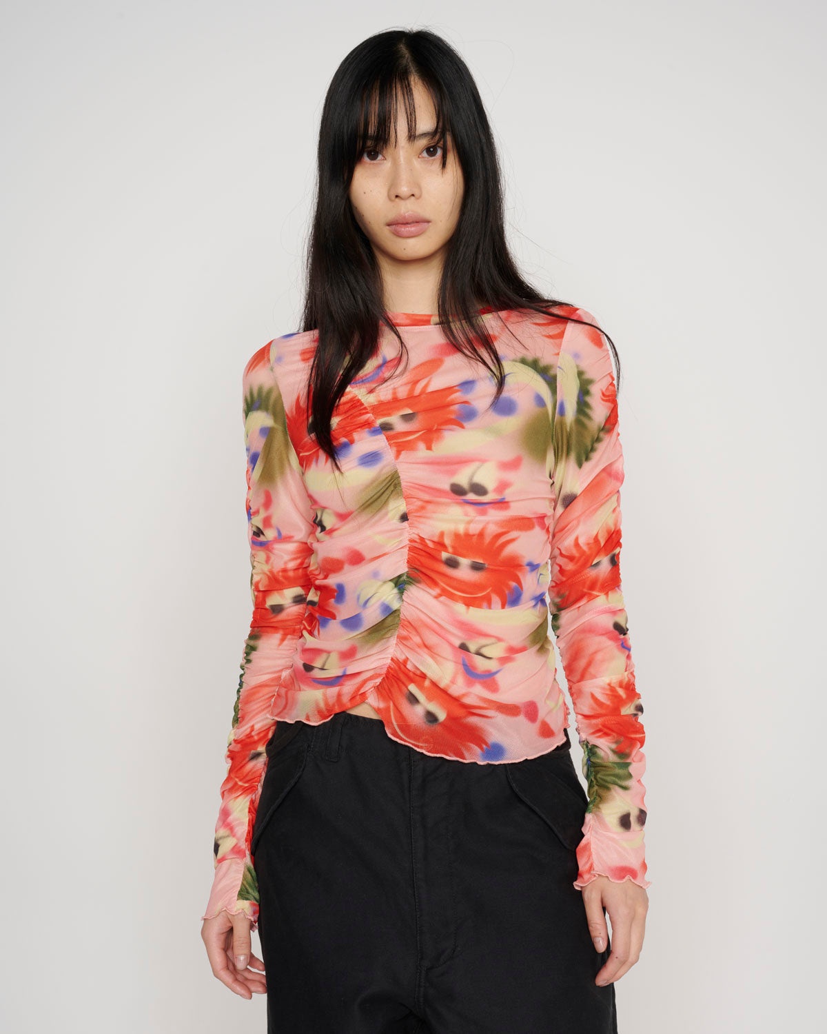 Fuzzy Friends Hyper Mesh Long Sleeve Top - Pink Multi - 5