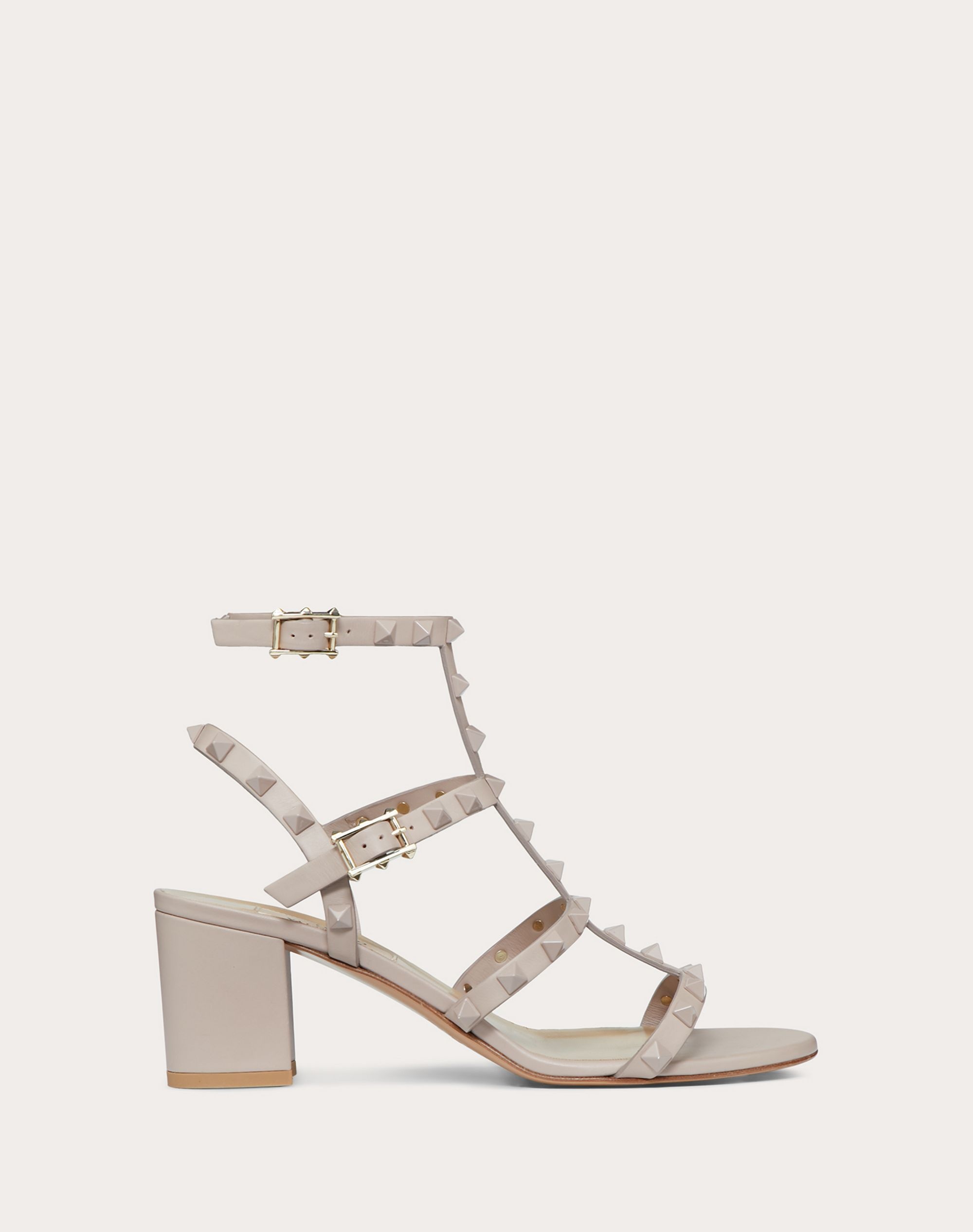 Rockstud Ankle Strap Calfskin Leather Sandal with Tonal Studs 60 mm - 1