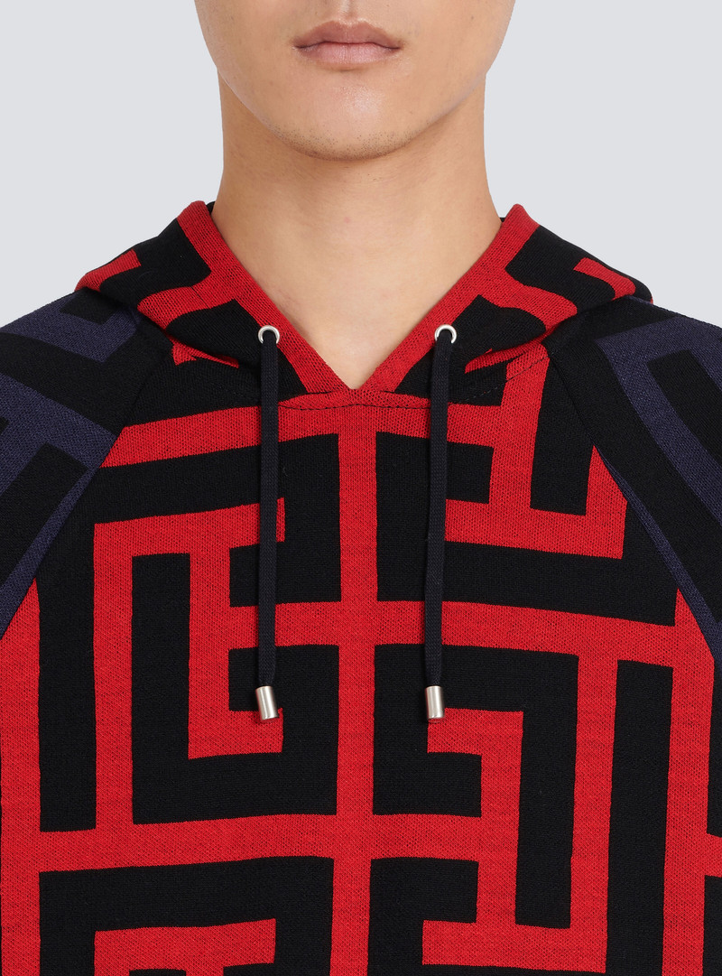 Hooded wool sweatshirt with maxi Balmain monogram print 9