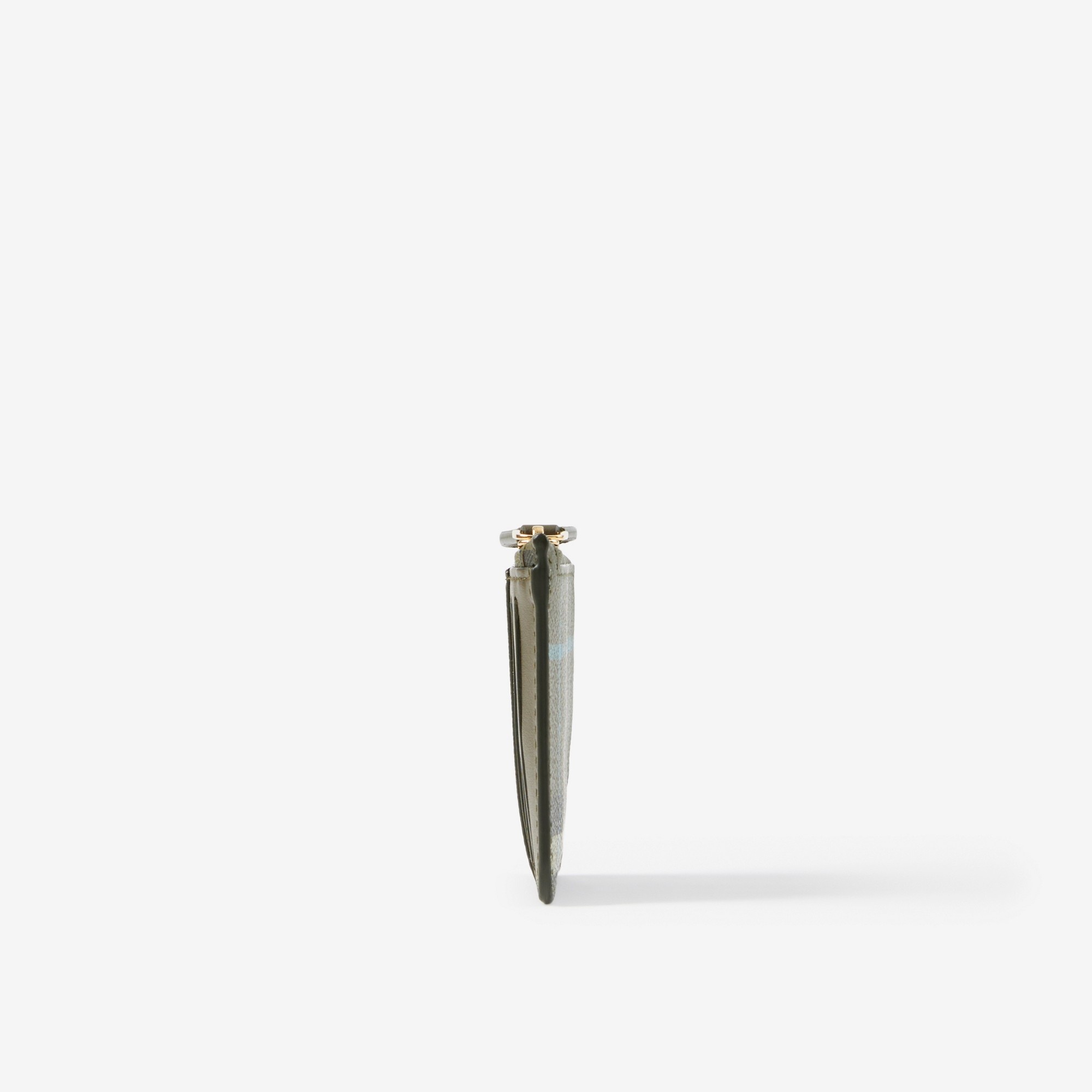 Check and Leather Zip Card Case - 2