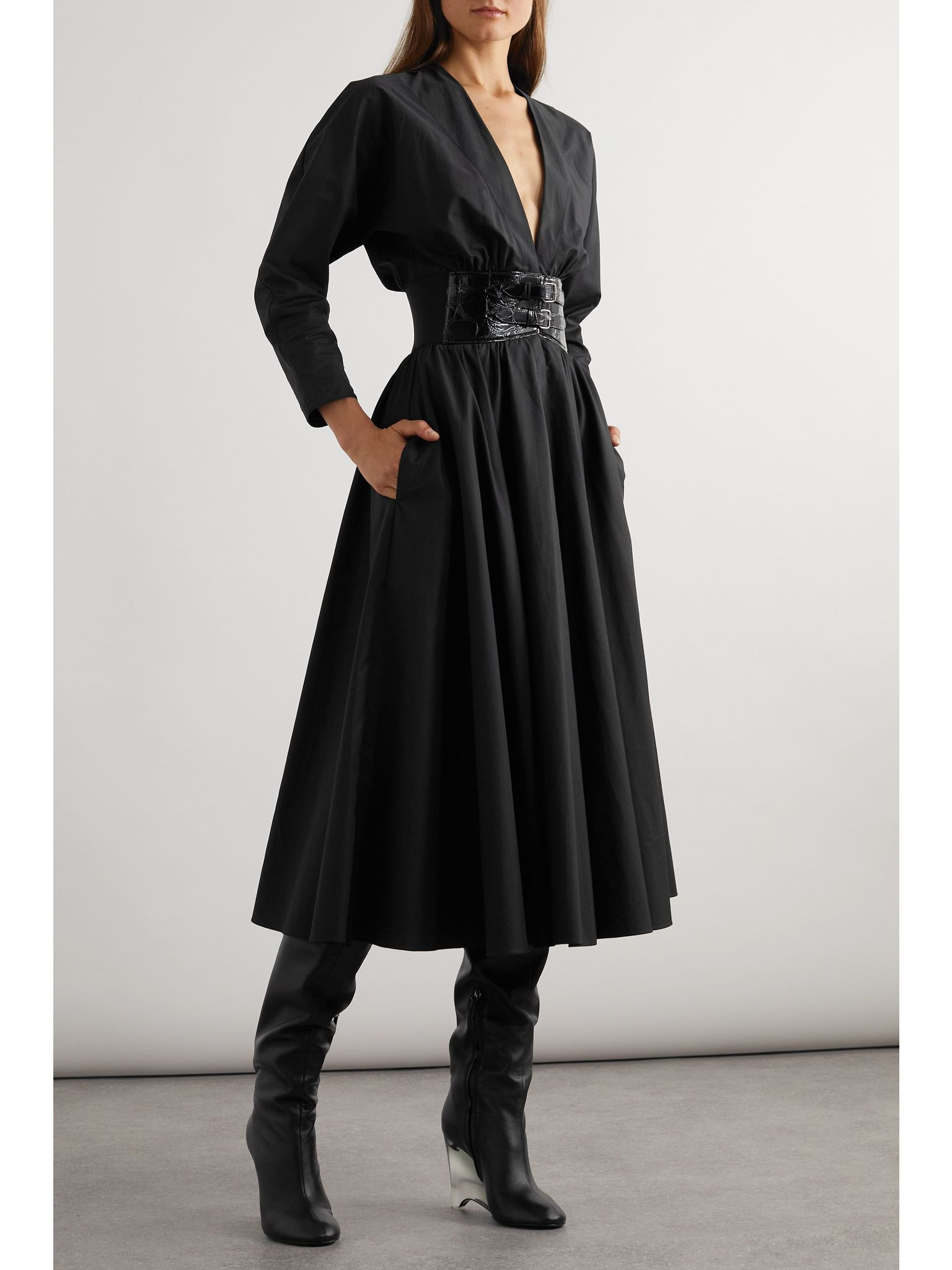 Archetypes belted cotton midi dress Black - 2