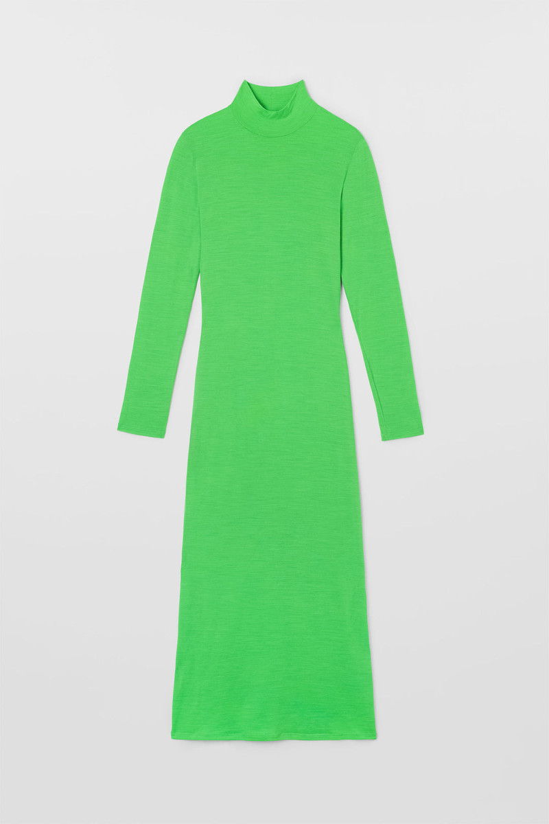 HIGHNECK LONGSLEEVE SHEER DRESS / bright green 1