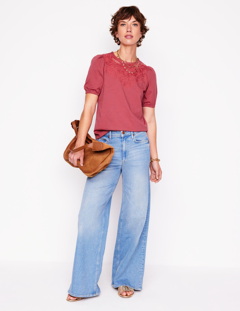 Cutwork Puff Sleeve T-Shirt-Teracotta 5