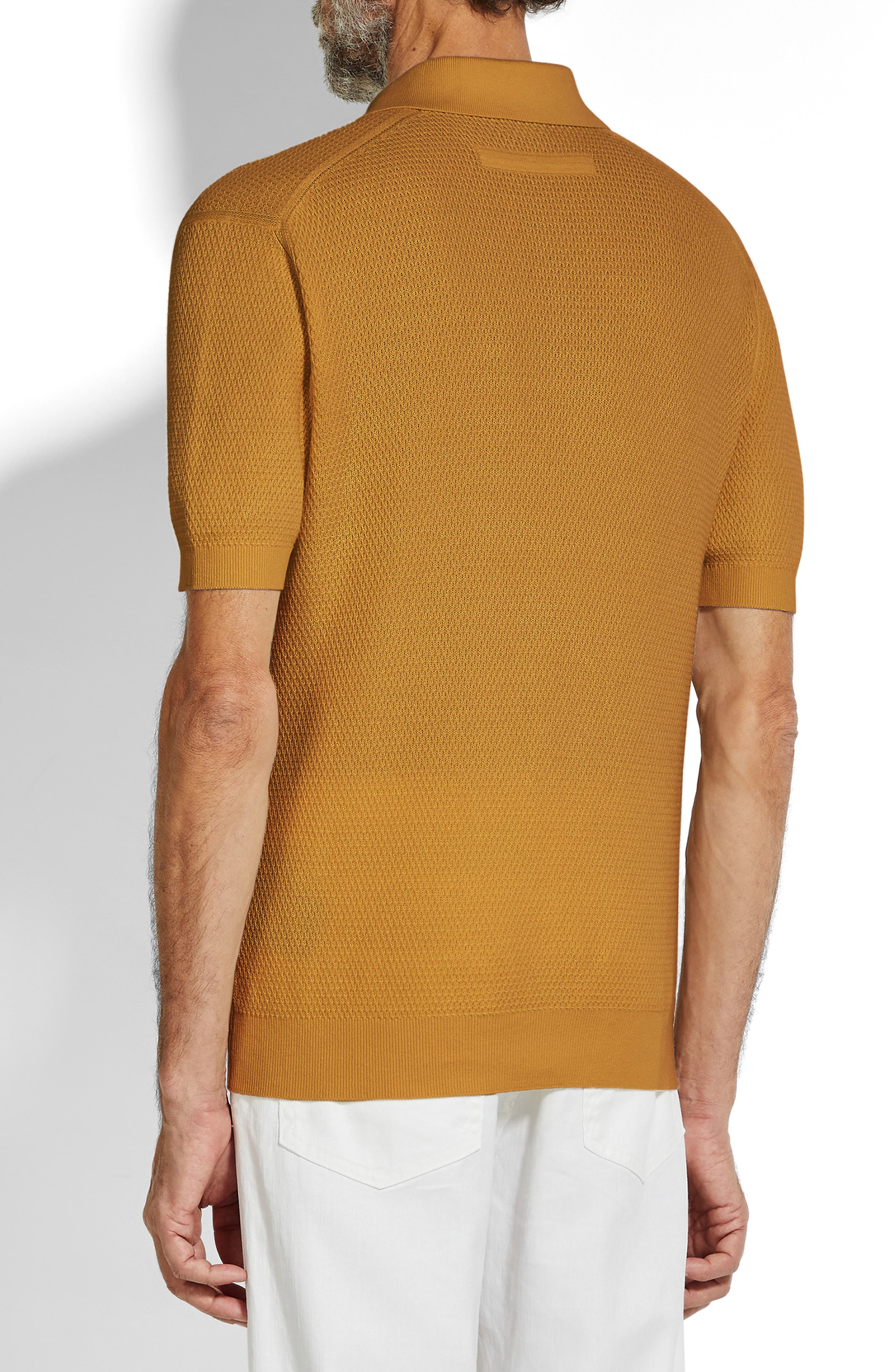 ZEGNA Premium Waffle Knit Cotton Polo Sweater in Dark Yellow Solid at Nordstrom - 2