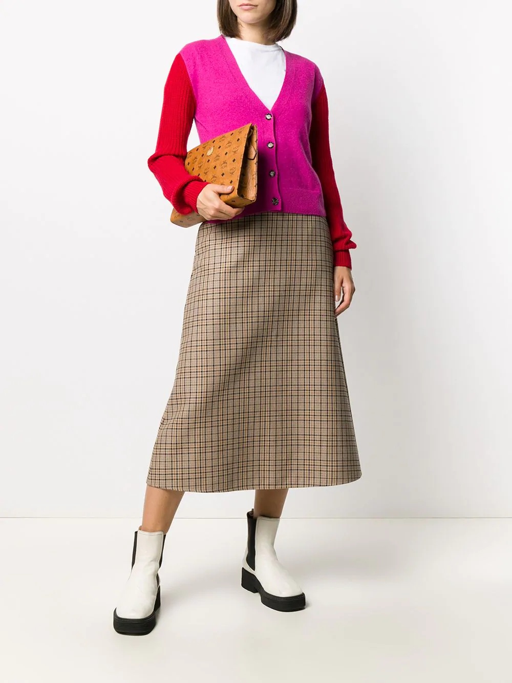 plaid check A-line skirt - 2