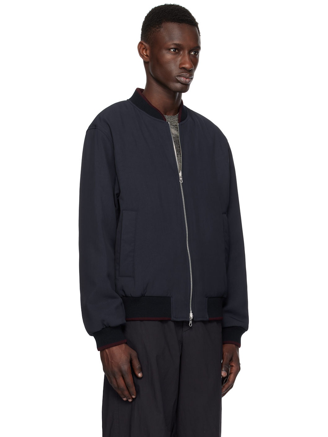 Navy Jacquard Reversible Bomber Jacket - 2