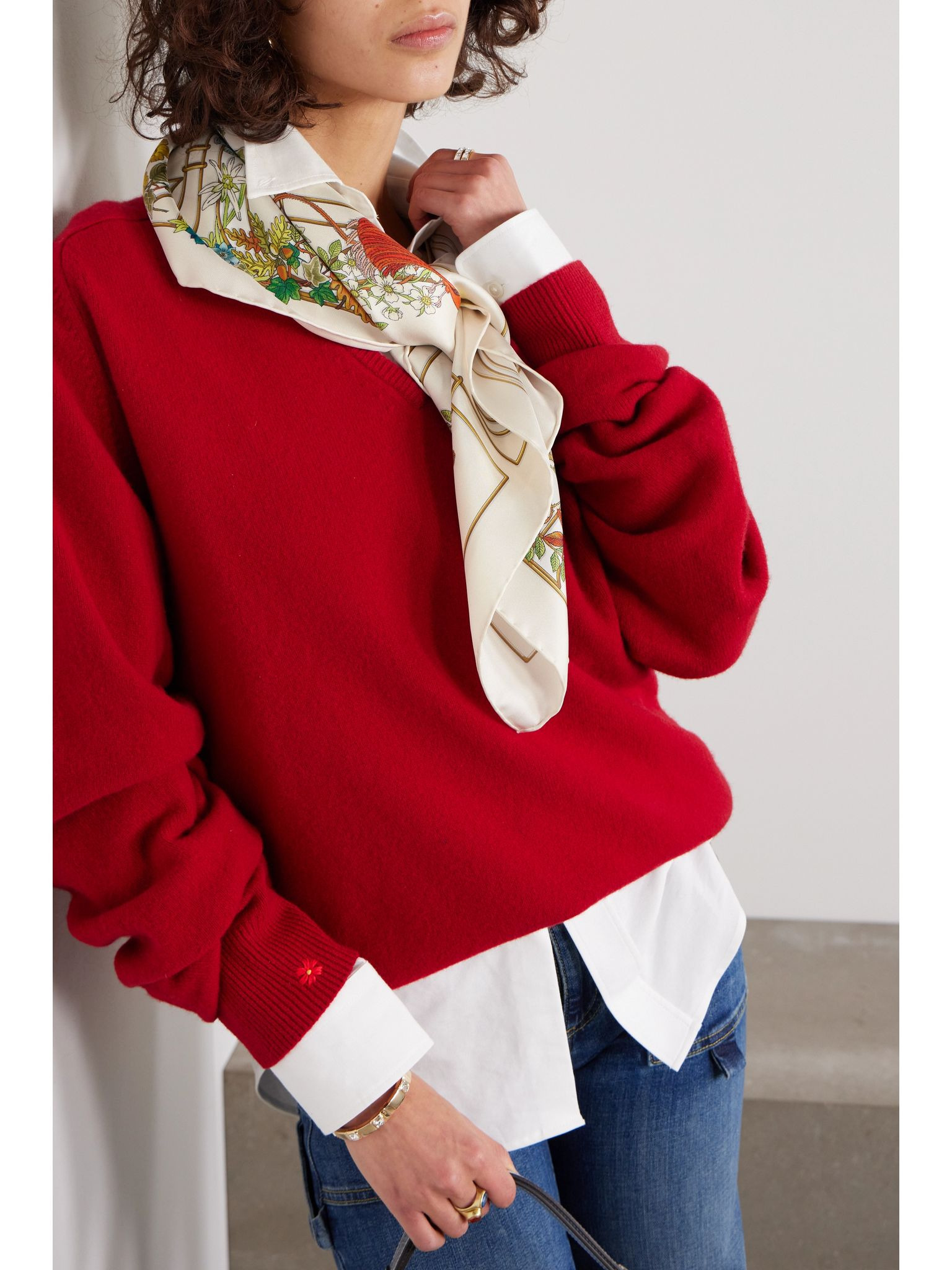 Printed silk-twill scarf Ivory - 2