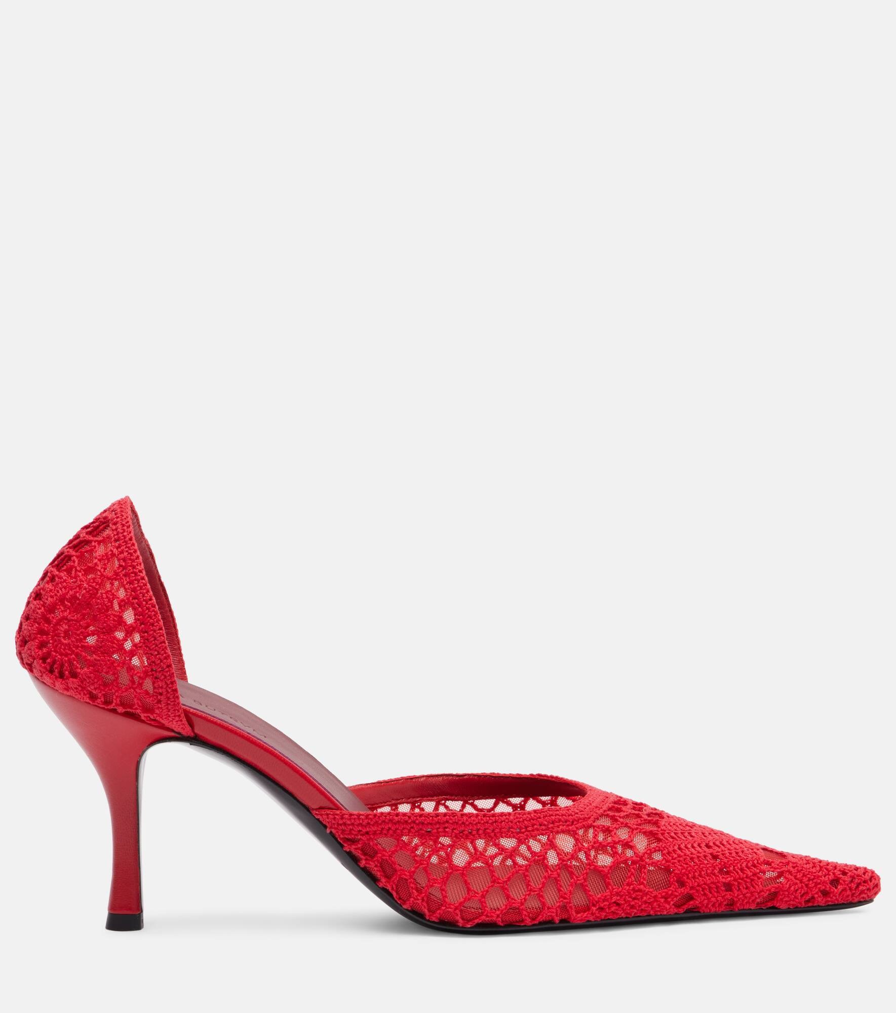Crochet leather-trimmed pumps - 4