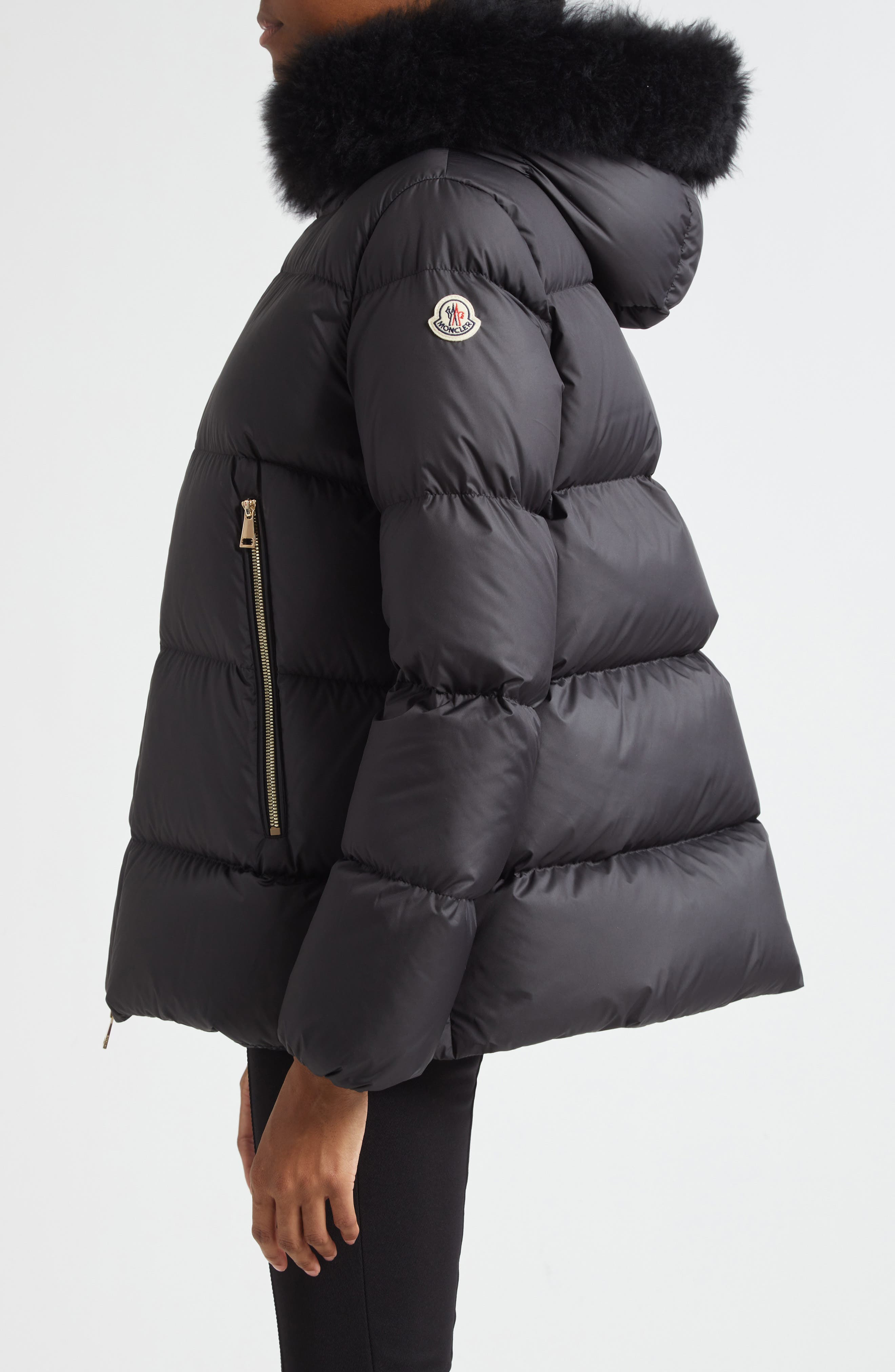 Moncler Laichefur Down Hooded Jacket with Removable Genuine Shearling Trim in Black at Nordstrom - 3
