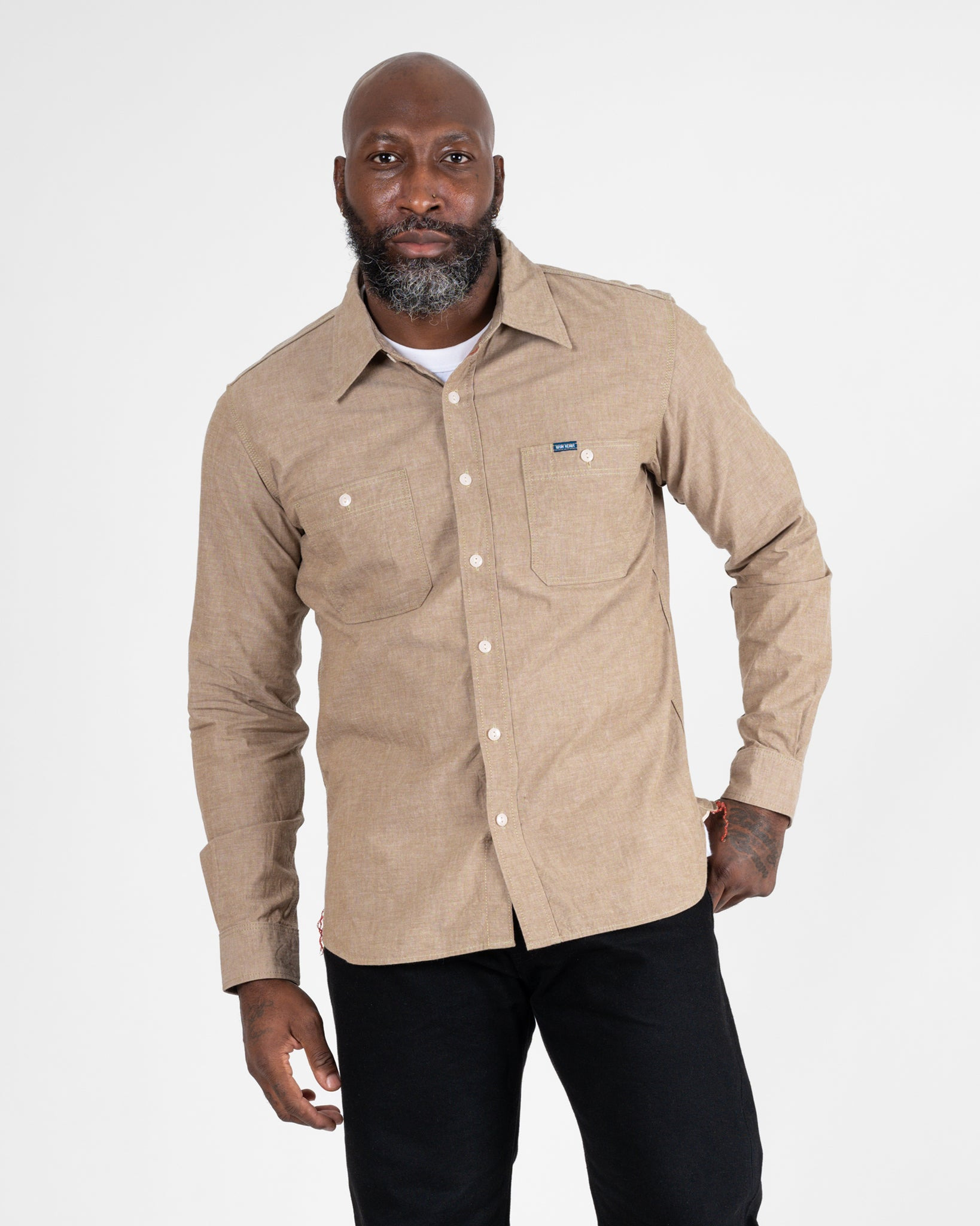 IHSH-344-KHA 10oz Selvedge Chambray Work Shirt - Khaki - 2