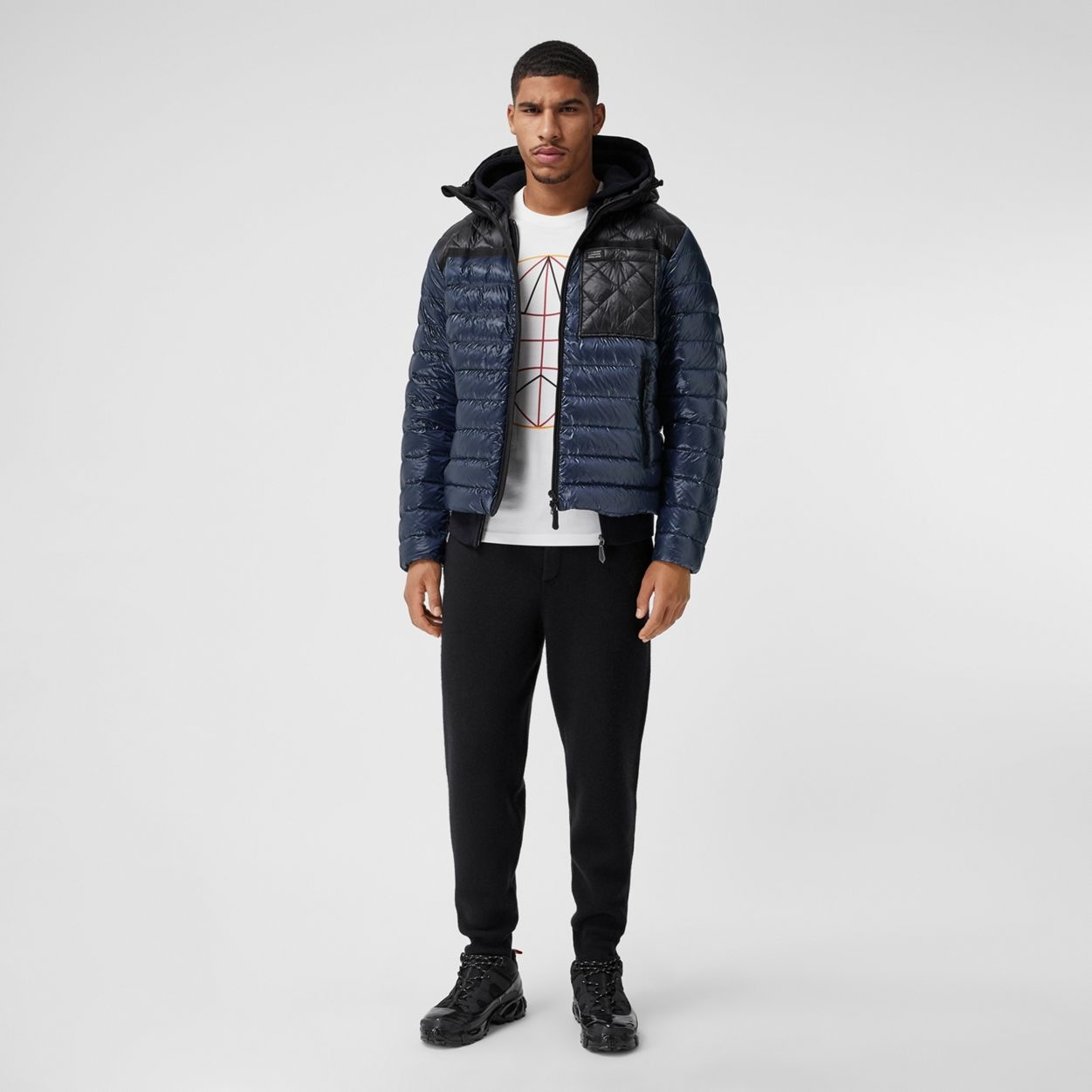 Diamond Quilted Panel Hooded Puffer Jacket - 2