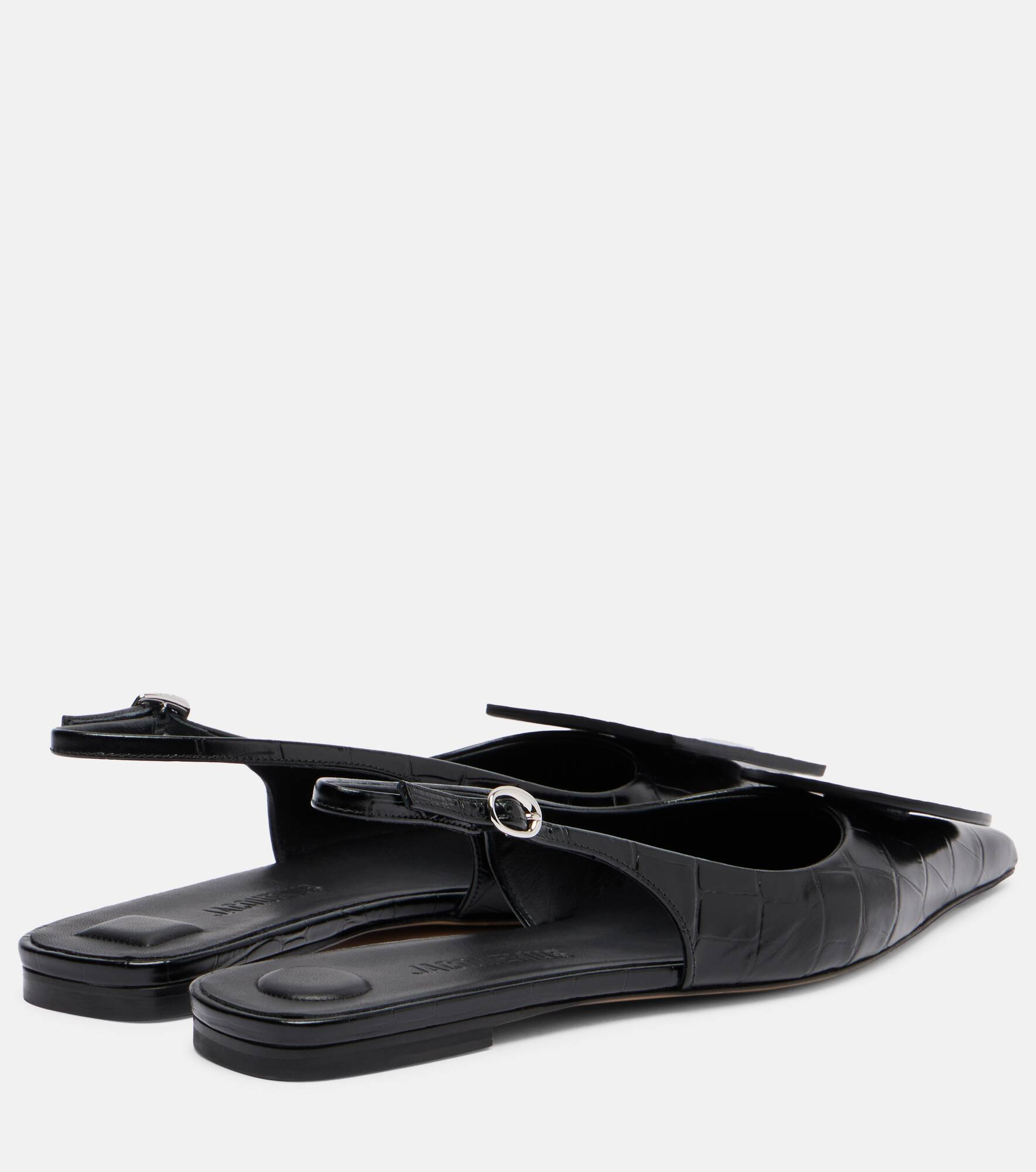 Duelo croc-effect leather slingback flats - 2