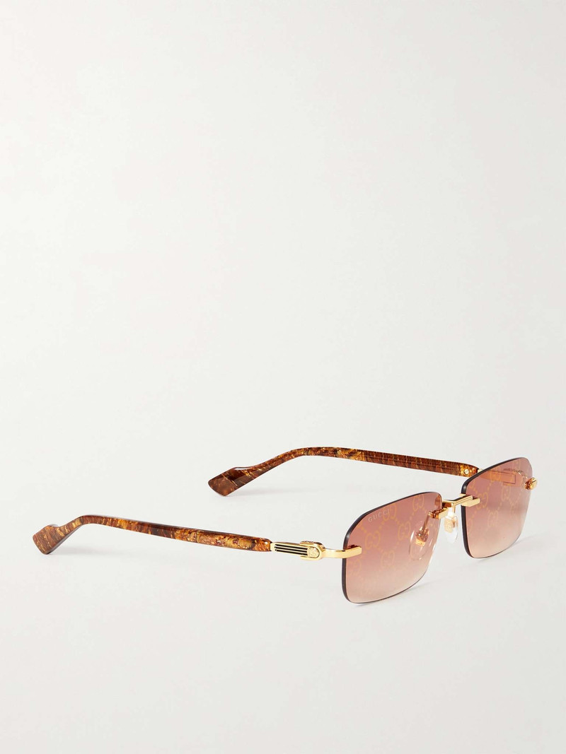 Rimless Rectangular-Frame Gold-Tone and Tortoiseshell Acetate Sunglasses 3