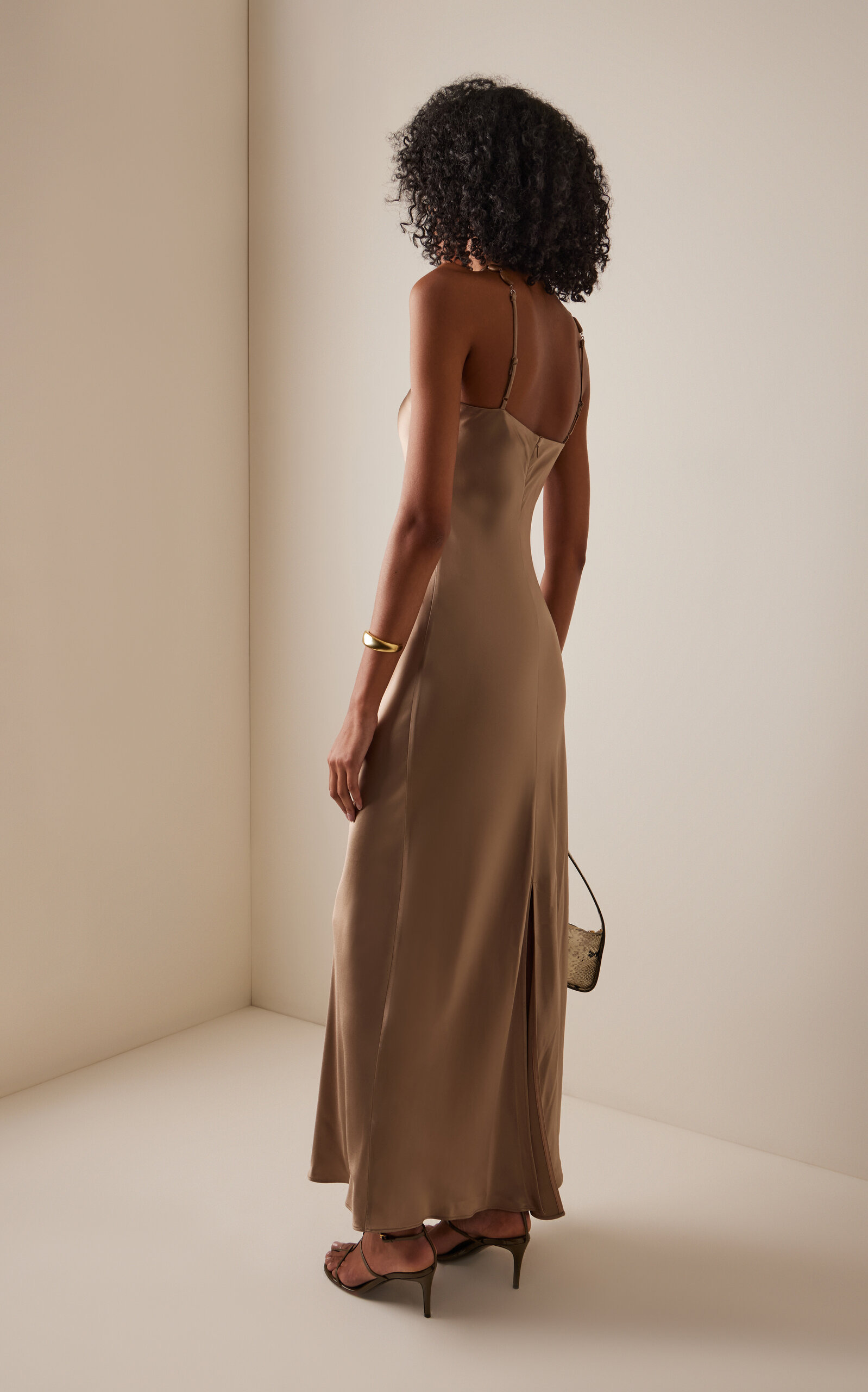 Cadence Beaded Satin Maxi Slip Dress brown - 4