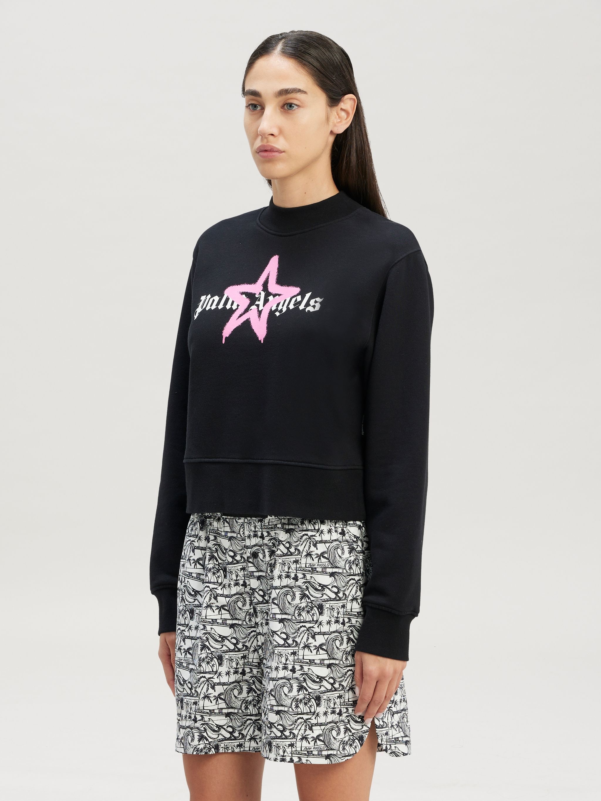 Star Sprayed Fitted Crew  Black Pink - 4