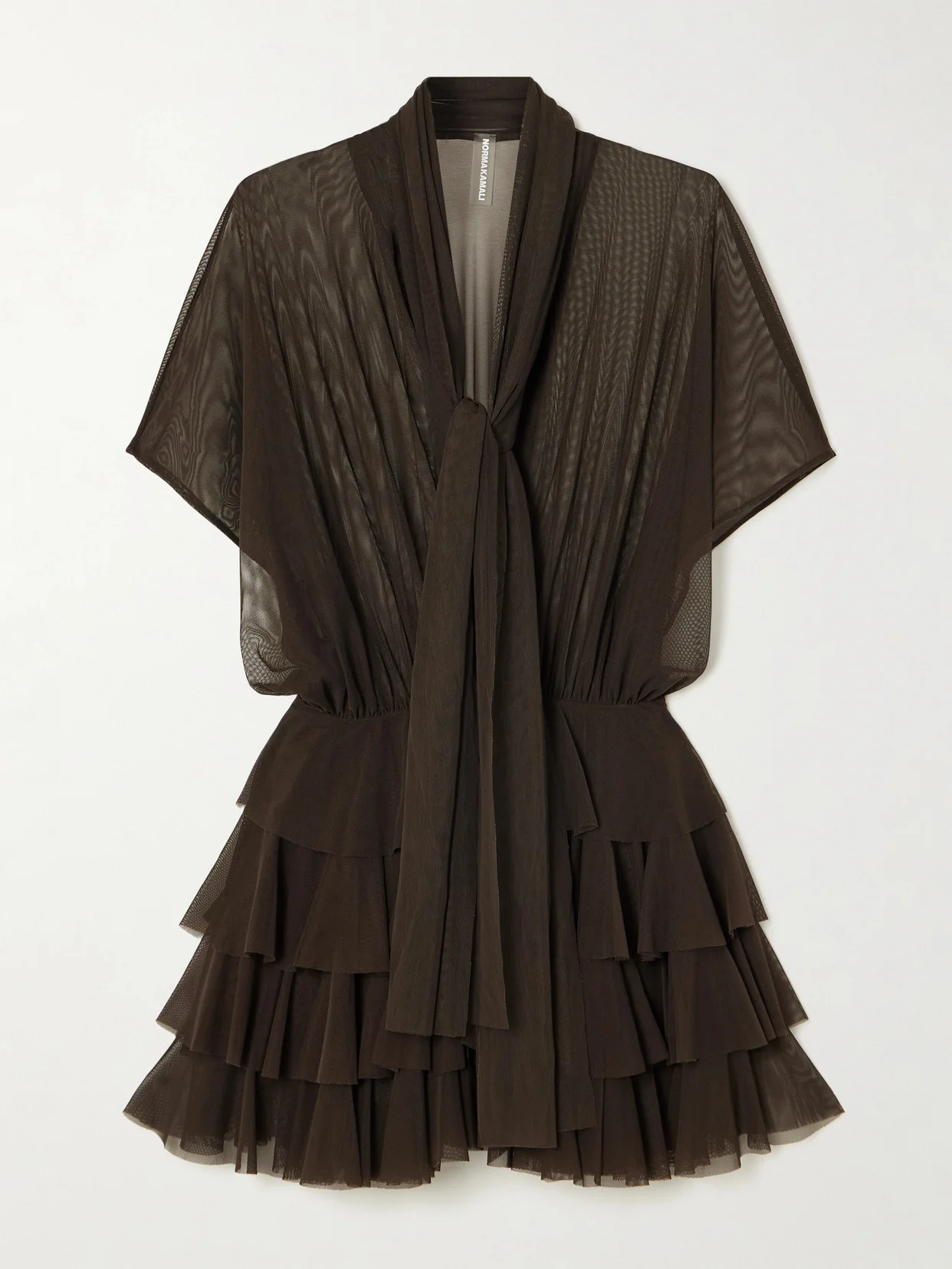 Lauren Tie-neck Ruffled Stretch-mesh Mini Dress - 1