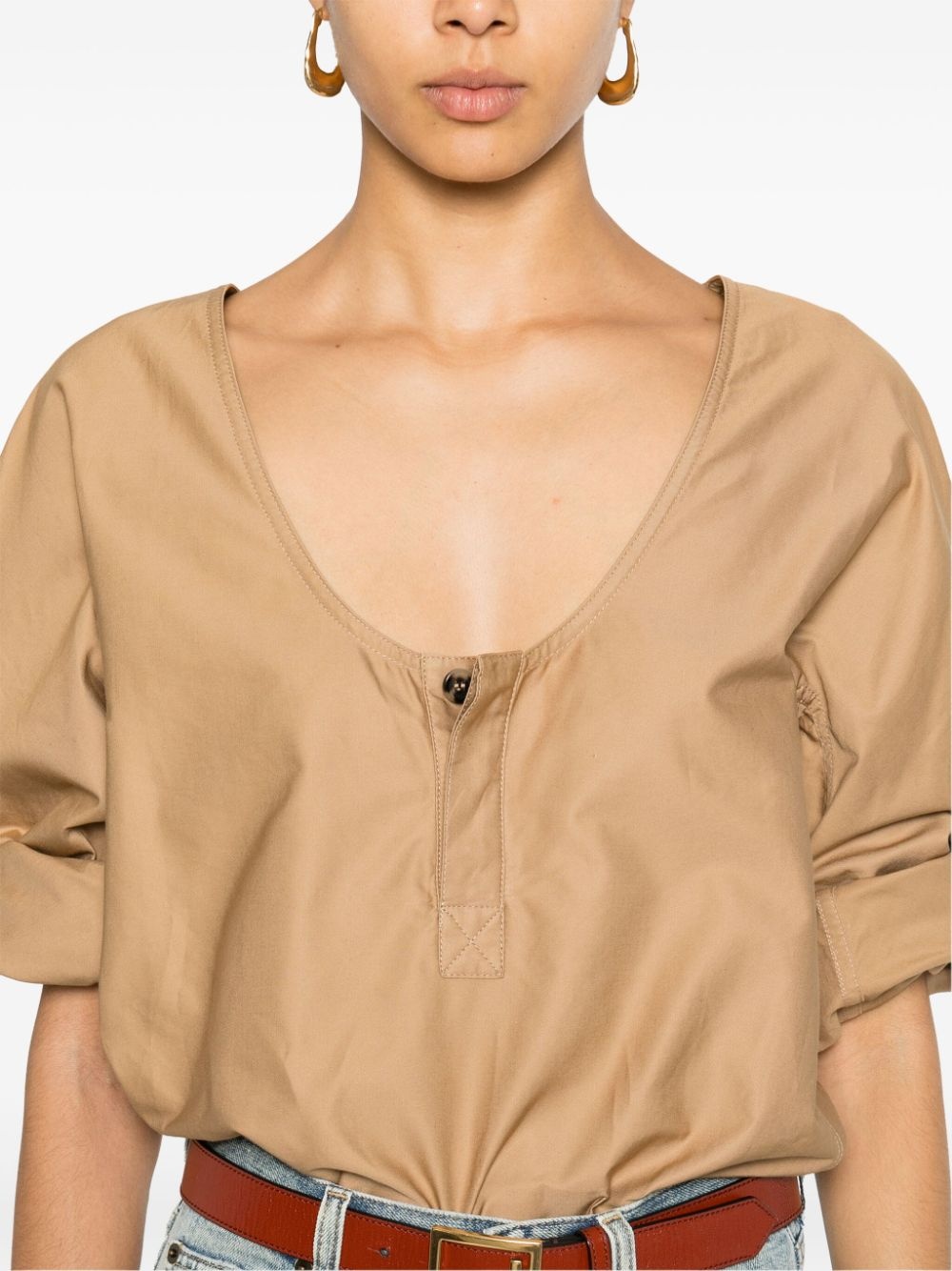 turn-up scoop-neck blouse - 5