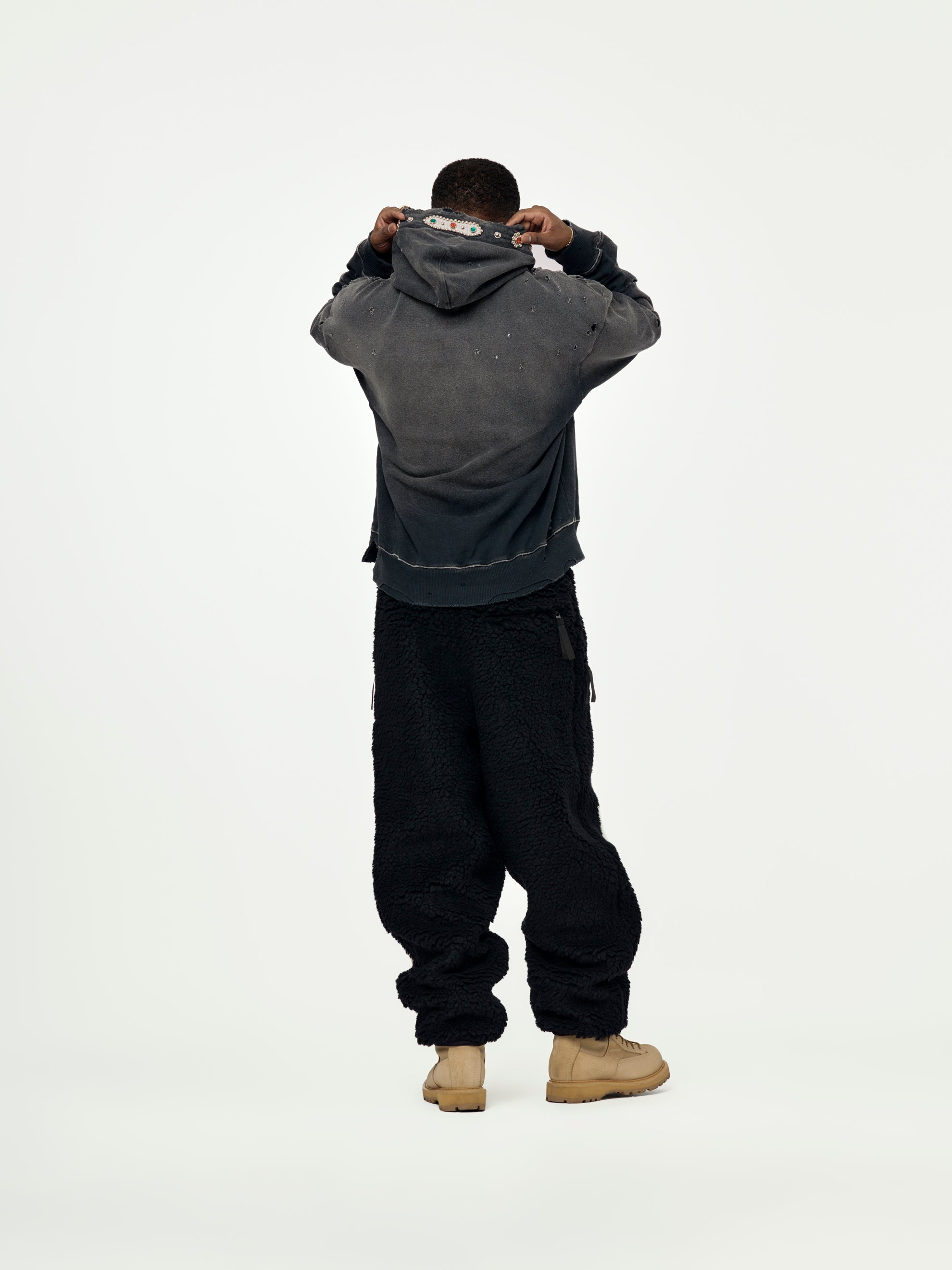 SWT KNIT THRILLER DAMAGED HOODIE (STUDS) (BLACK) - 5