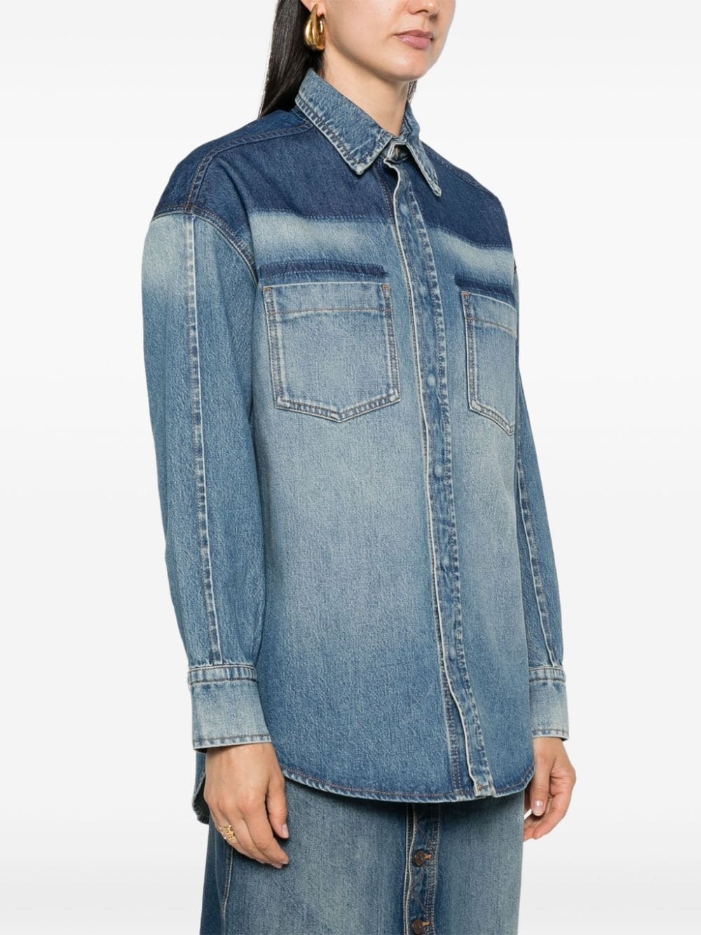 classic-collar denim shirt - 3