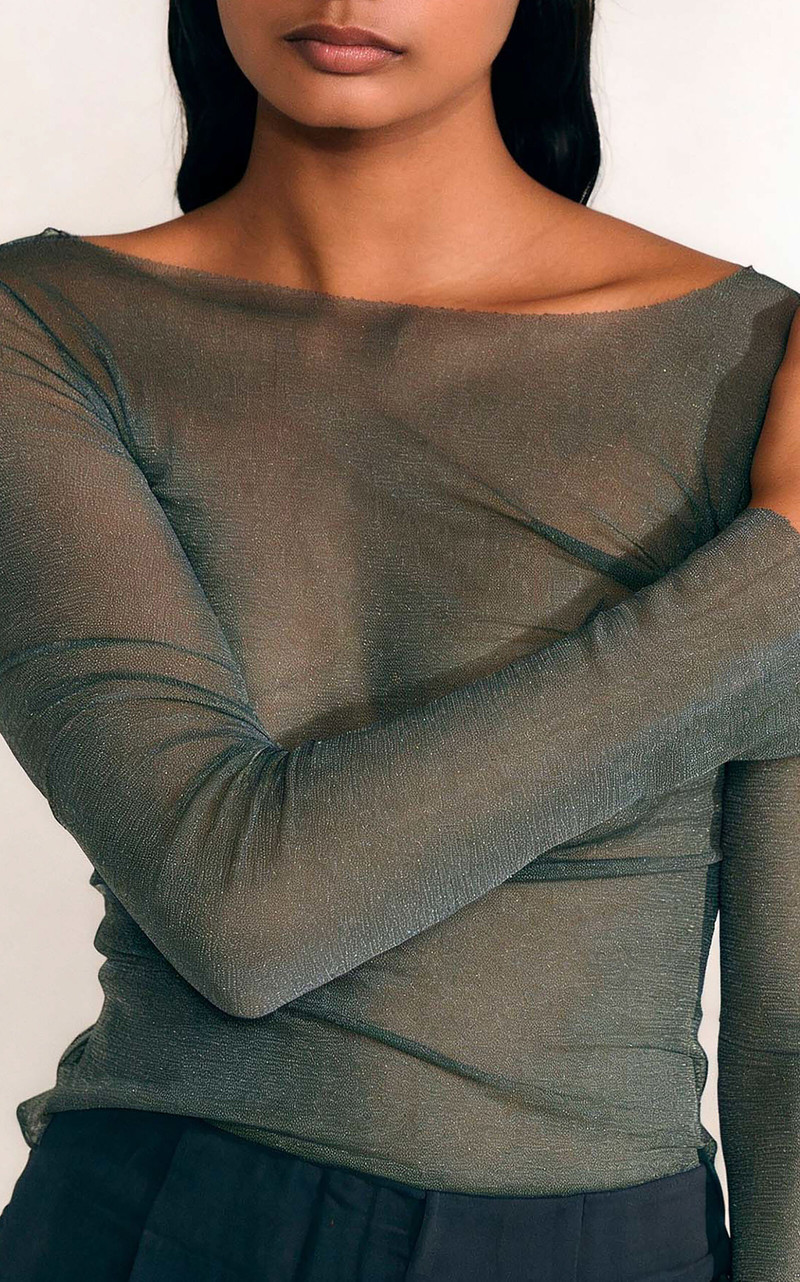 cortana T Tulle Sheer Silk-Blend Top olive outlook