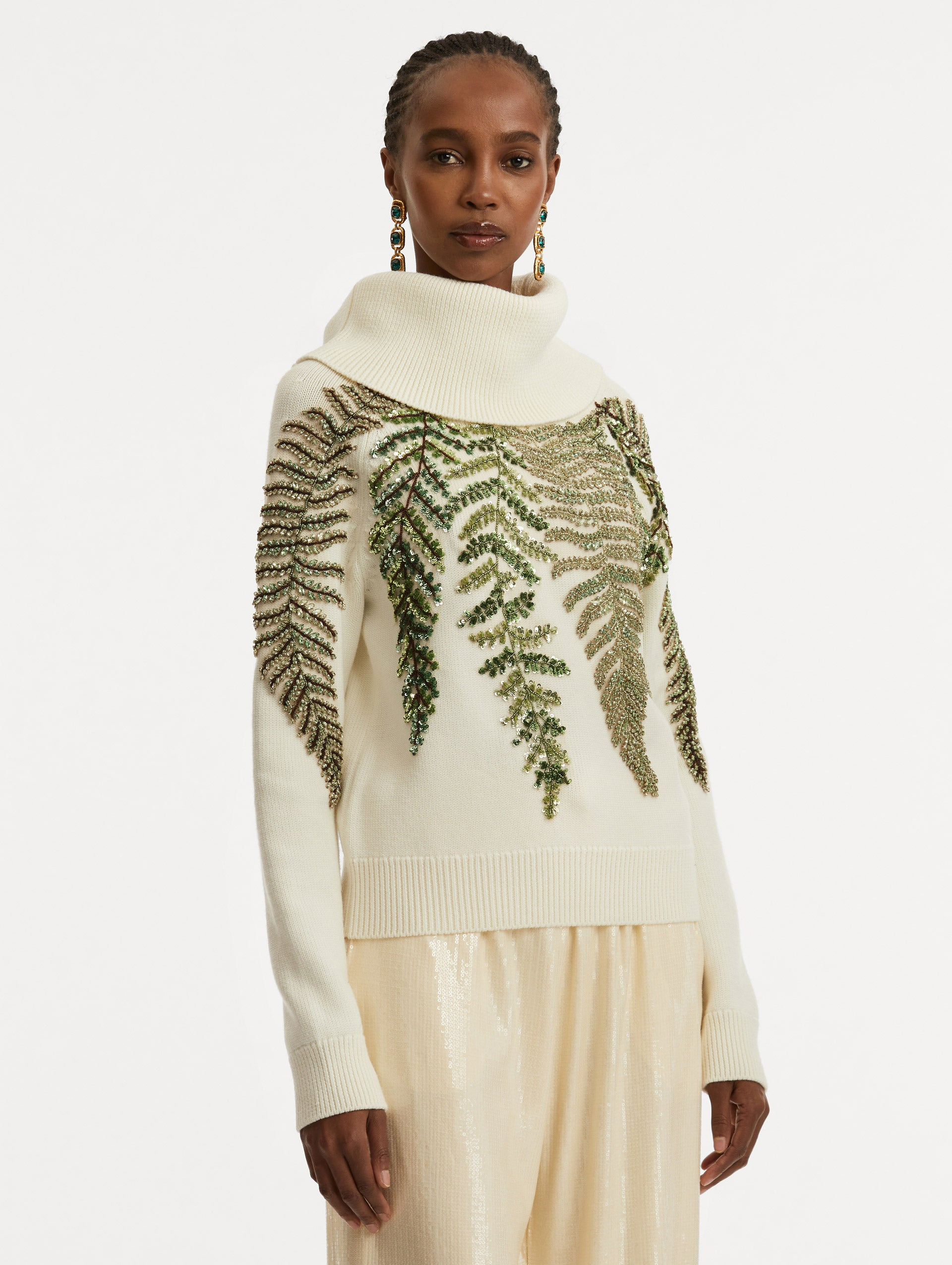 FERN CRYSTAL EMBROIDERED TURTLENECK - 5