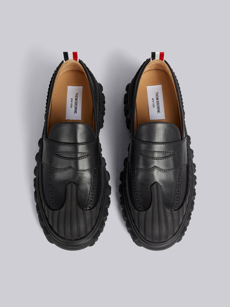 Black Calf Leather Rubber Sole Duck Shoe Penny Loafer 4