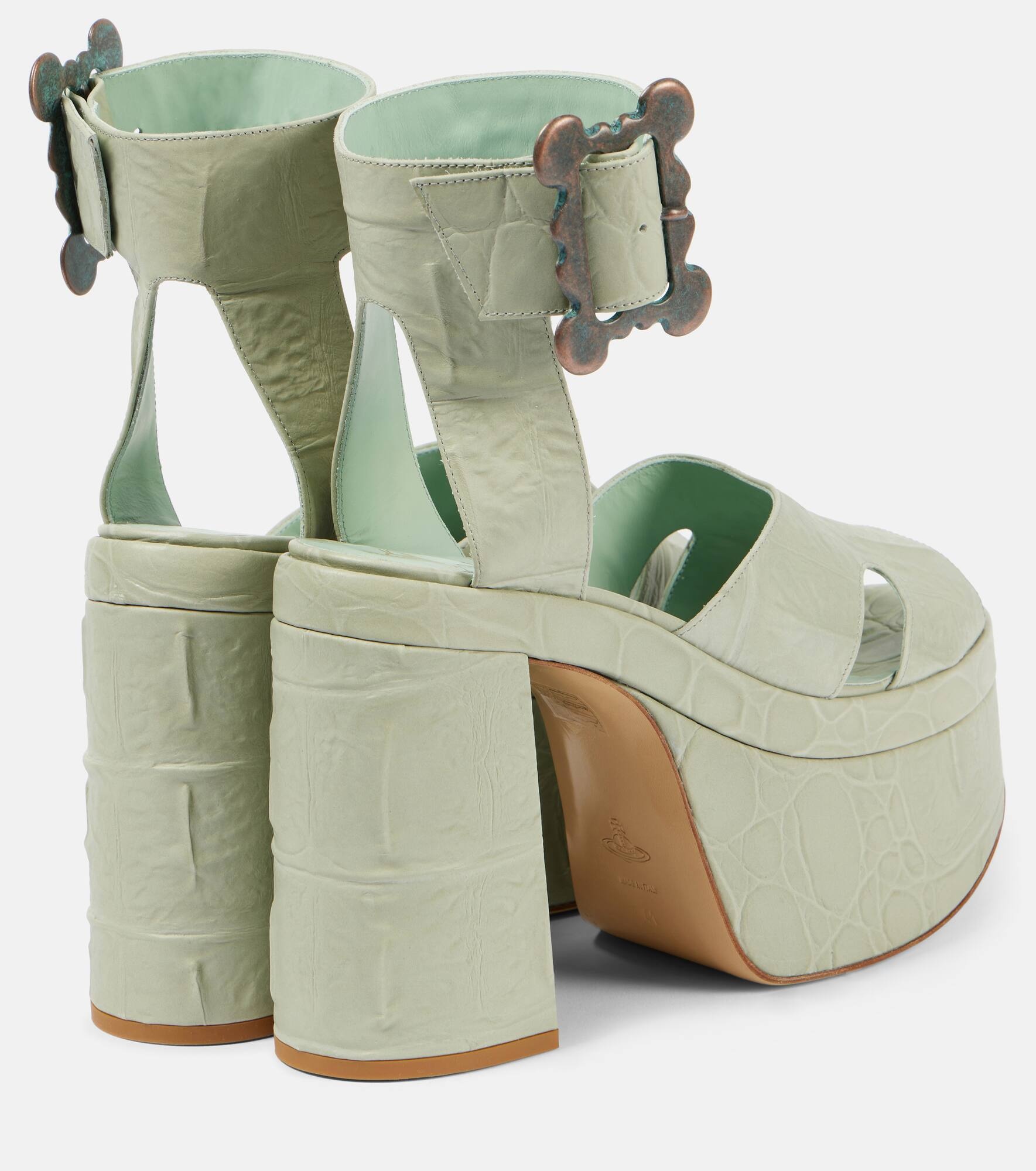 Olde London croc-effect leather platform sandals - 3