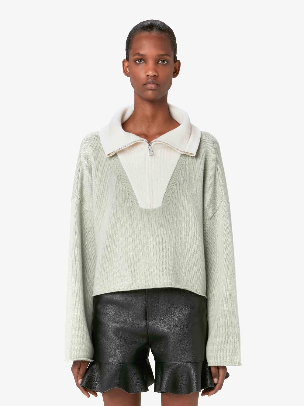 CROPPED FUNNEL NECK ZIP JUMPER - 2