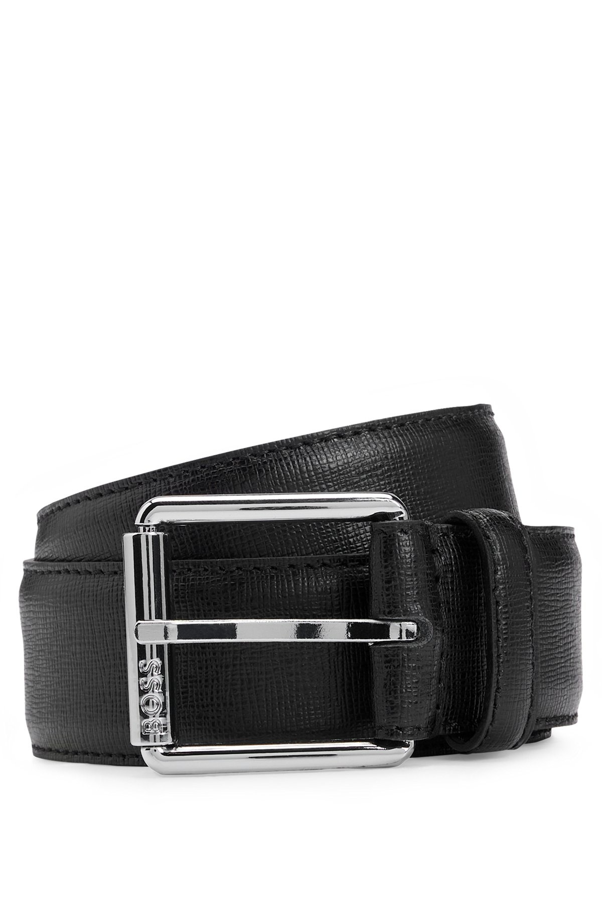 ITALIAN-LEATHER BELT WITH BRANDED ROLLER AND SILVER HARDWARE - 1