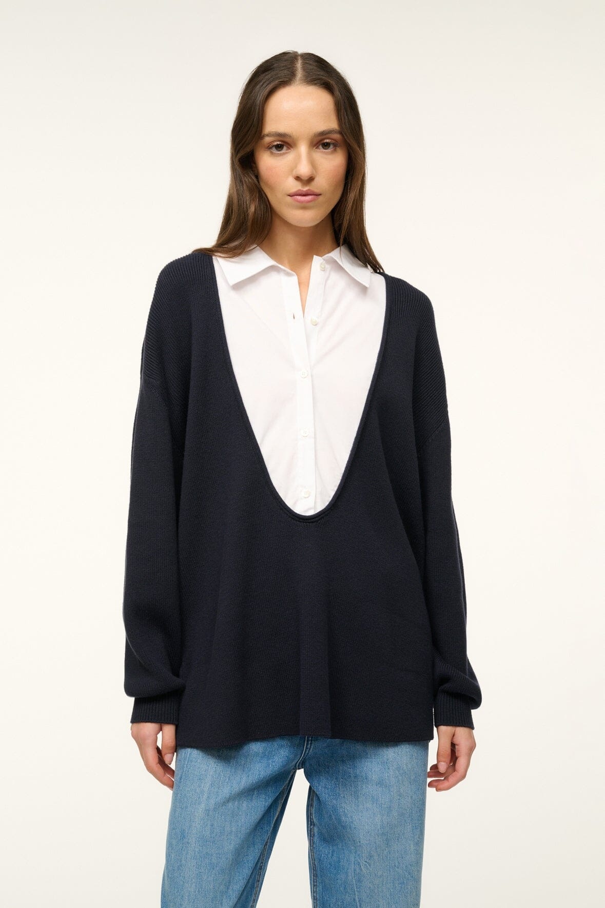 STAUD COAST SWEATER NAVY WHITE - 3