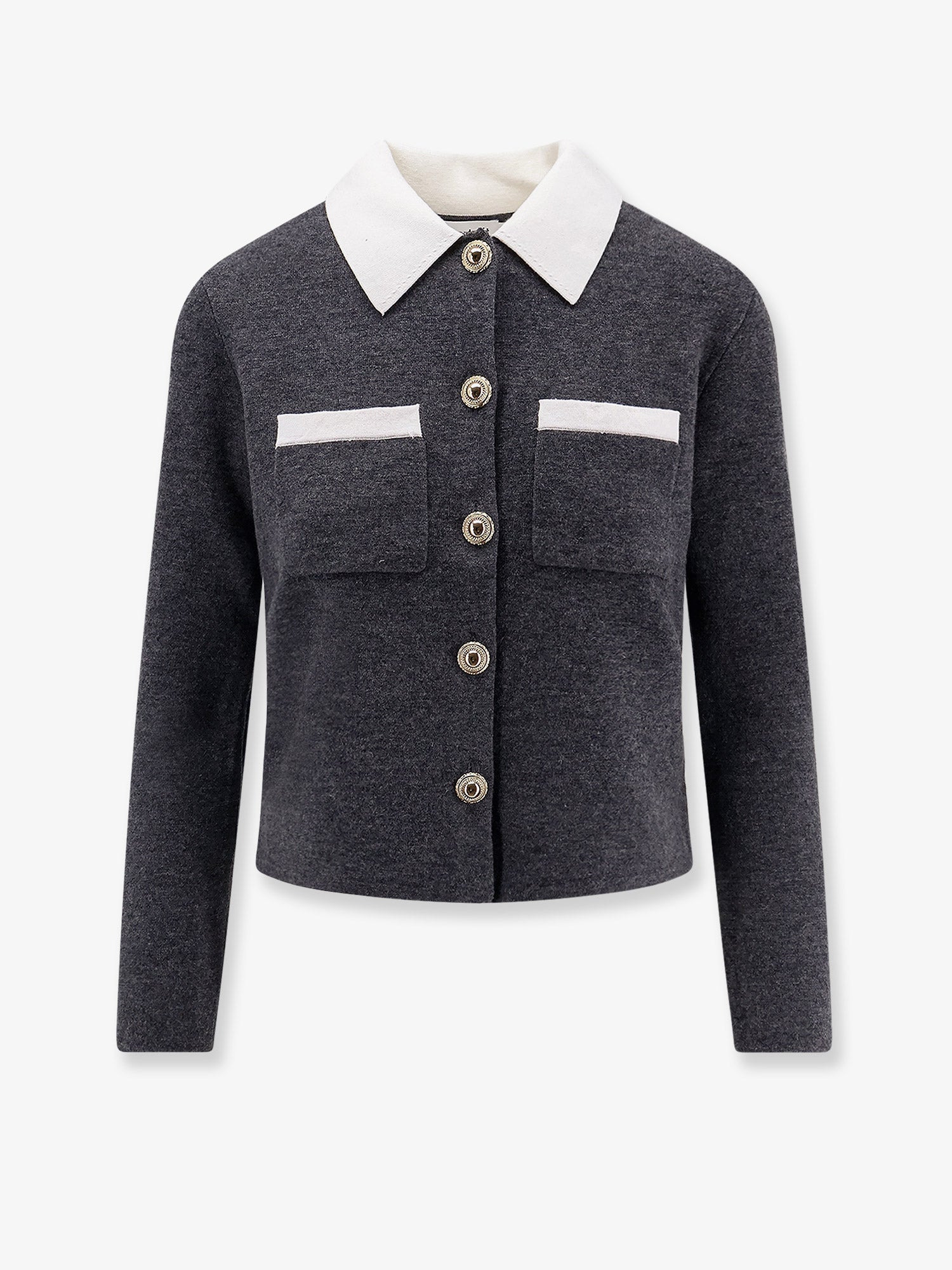 Self Portrait Wool Blend Cardigan With Contrasting Collar - 1