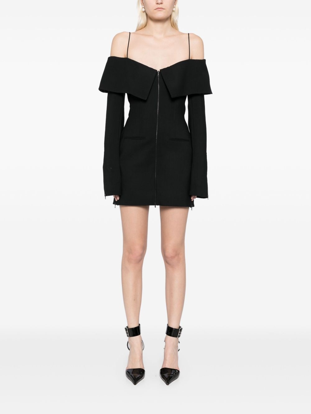 layered-shoulder tailored mini dress - 2
