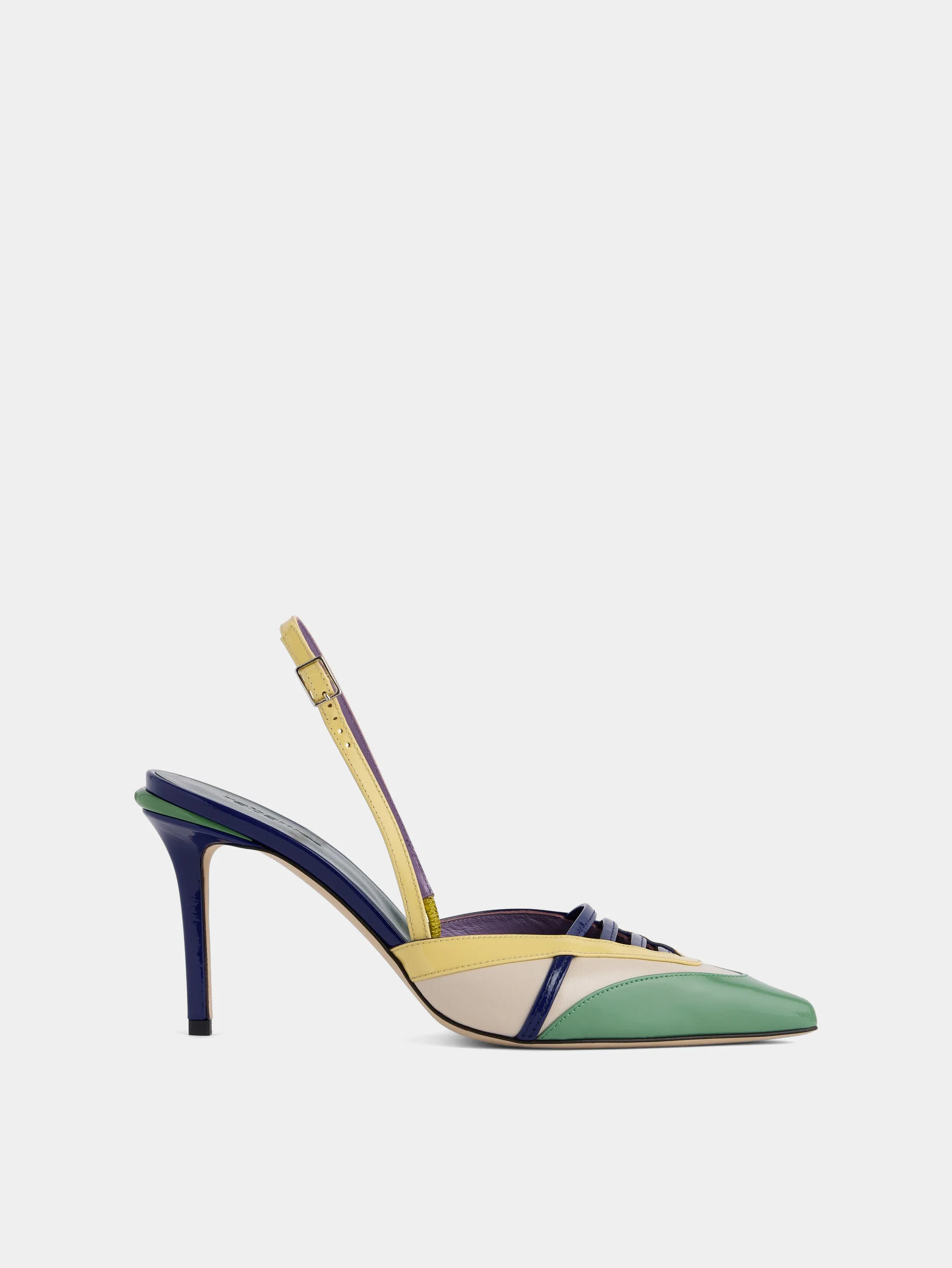 SLINGBACK PUMPS IN MULTICOLORED GREEN PATENT LEATHER - 1