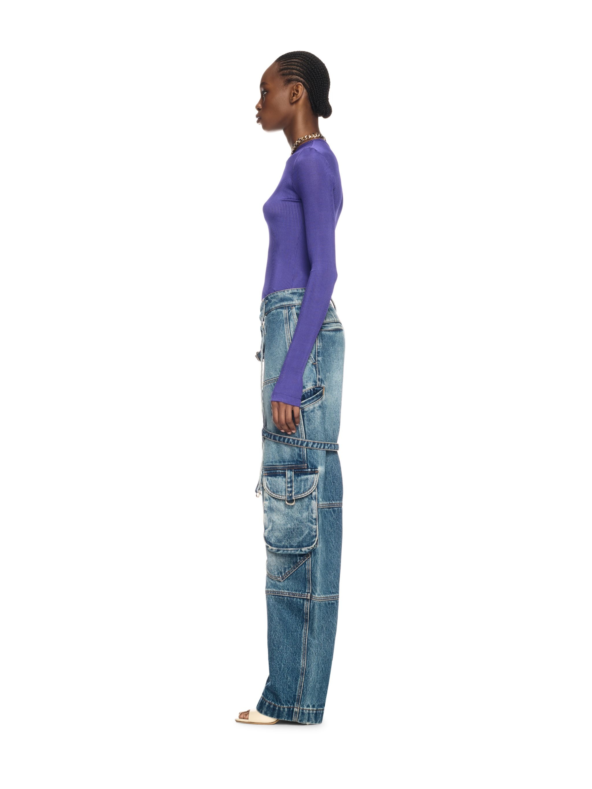 Violet Ribbed Long-sleeved Top - 3