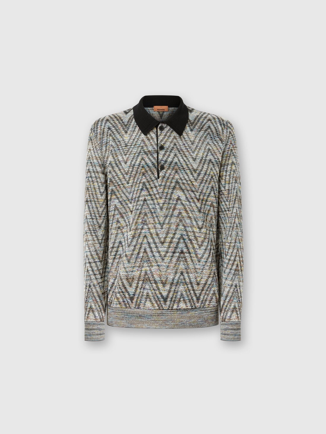 Long-sleeved polo shirt in slub pattern wool - 1