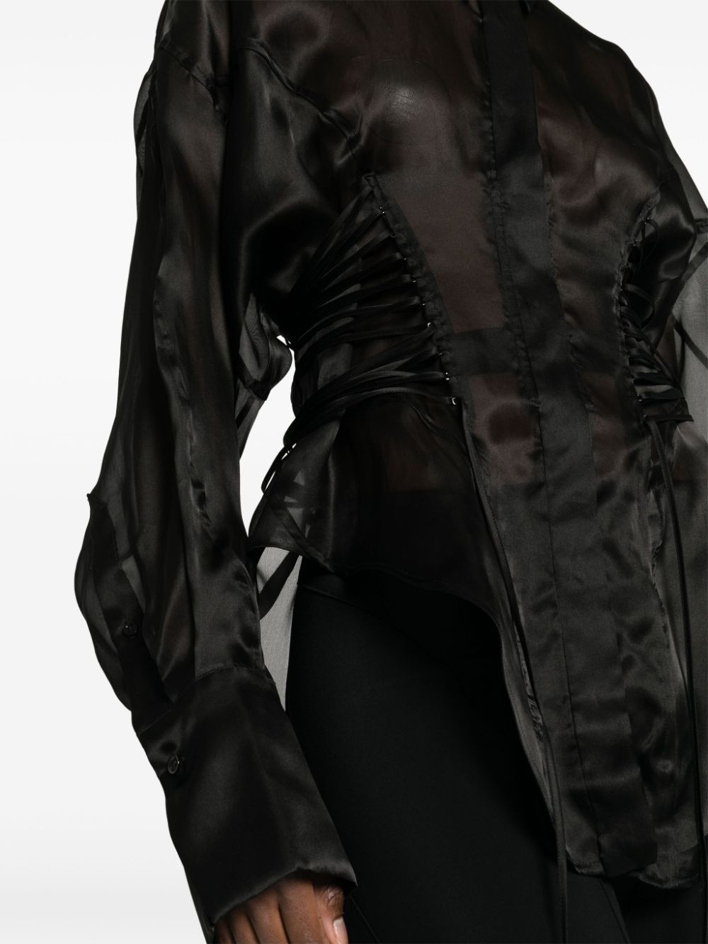 lace-up detailing silk shirt - 5