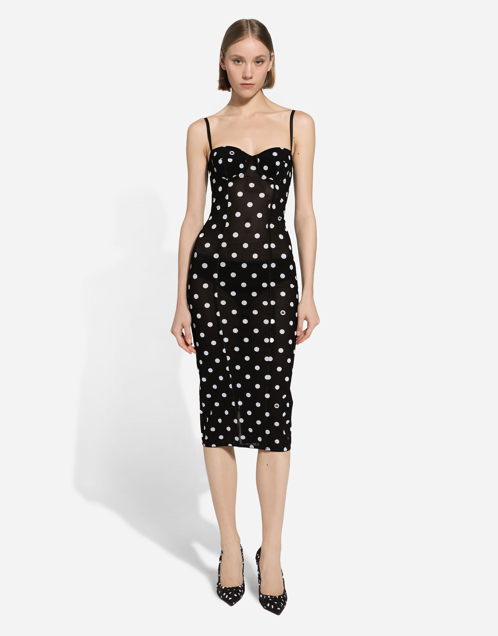 Marquisette sheath dress with polka-dot print and corset details - 2