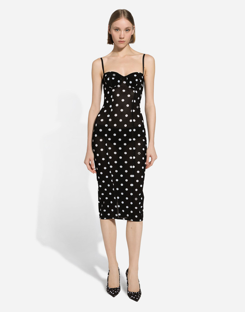 Dolce & Gabbana Marquisette sheath dress with polka-dot print and corset details outlook
