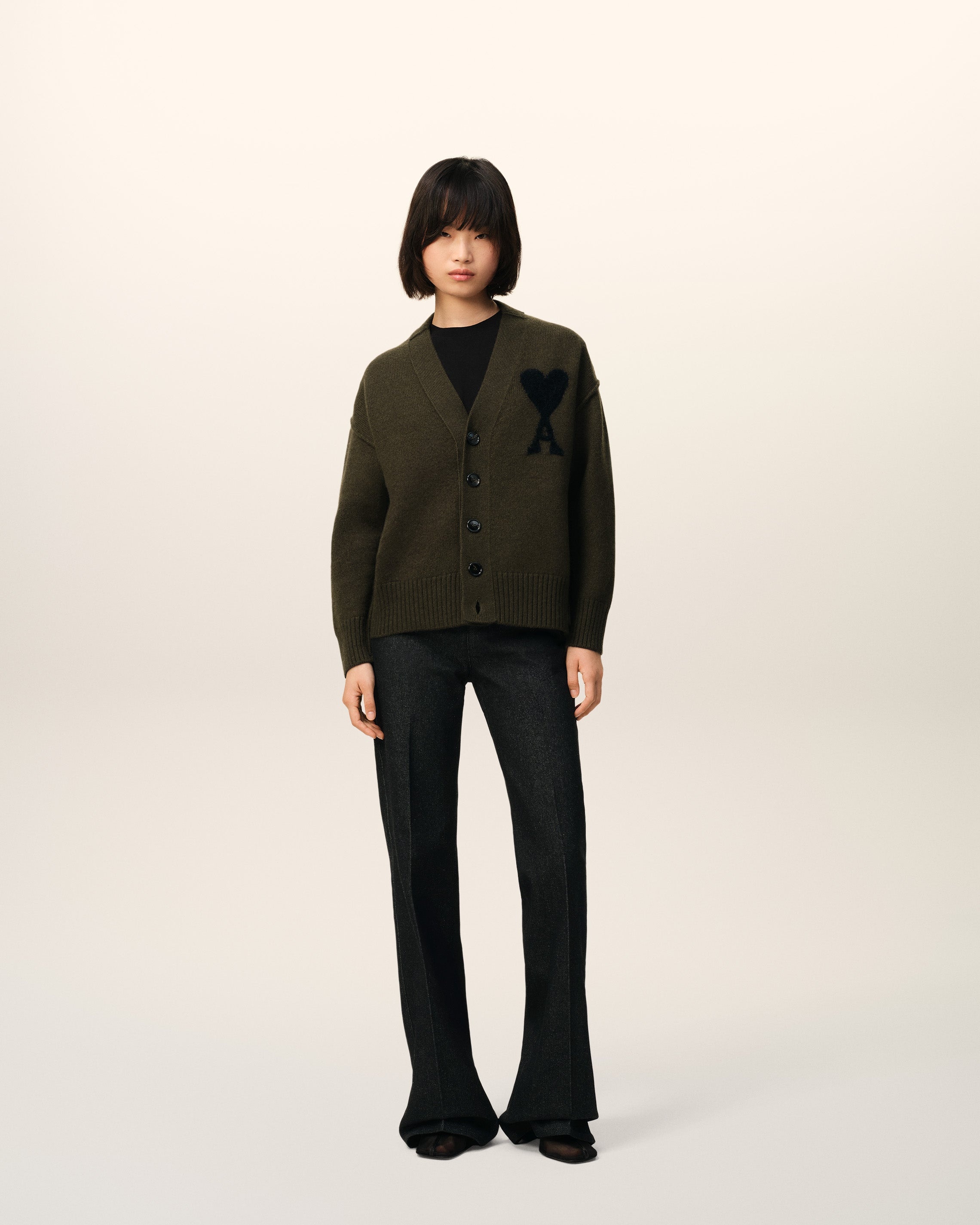 KHAKI WOOL AMI DE COEUR CARDIGAN - 3