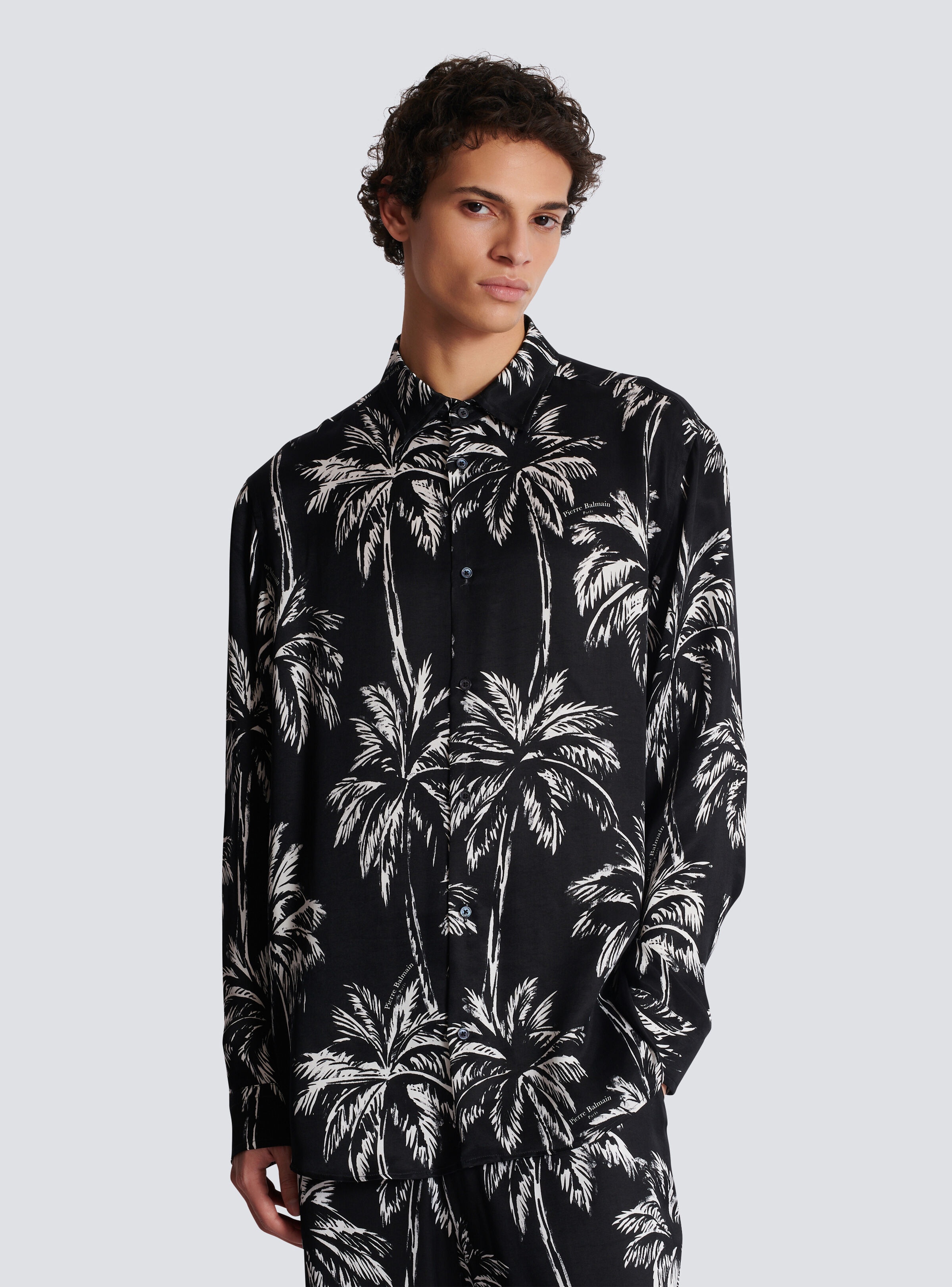 Printed satin palm tree shirt - 6
