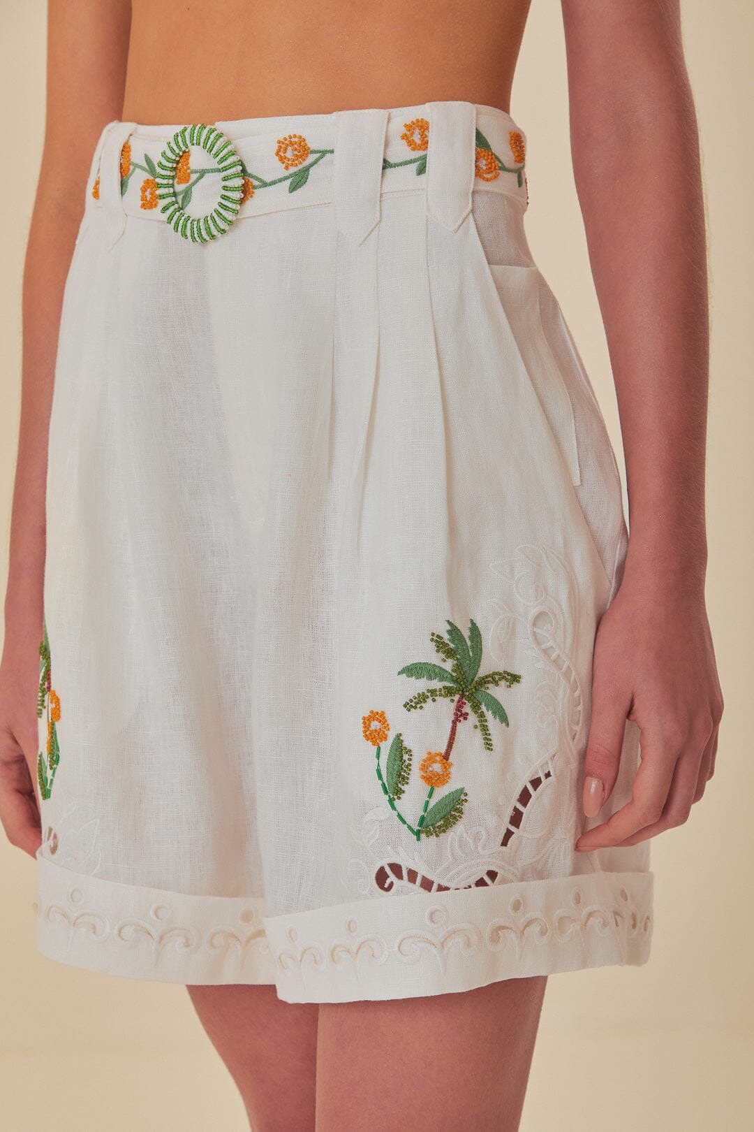 Off-White Coconut Tree Embroidered Richelieu Shorts - 3