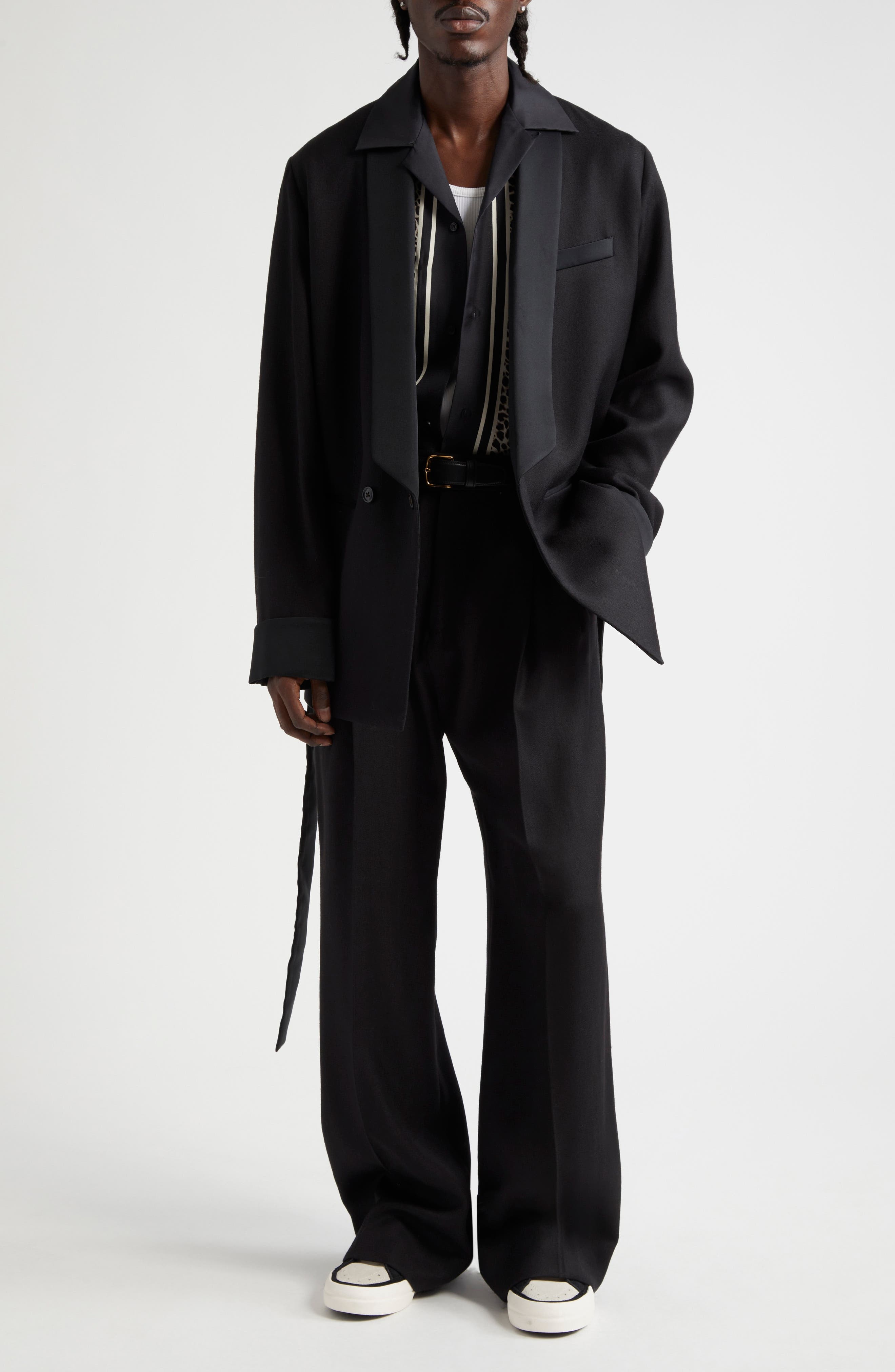 AMIRI Belted Wool Blend Smoking Jacket in Black at Nordstrom - 2