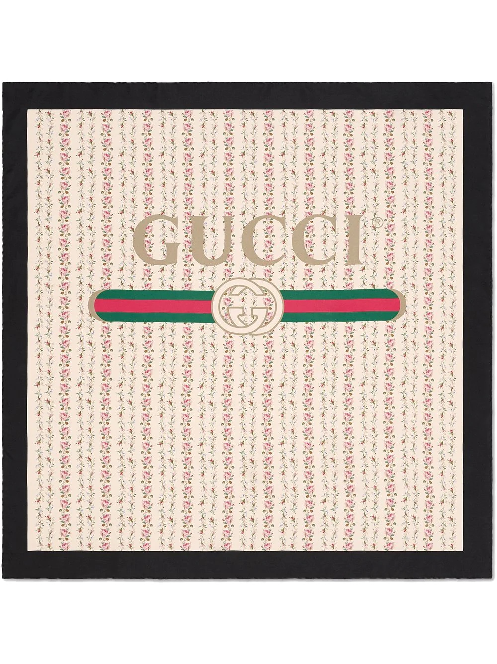 Gucci logo rose print silk scarf - 1