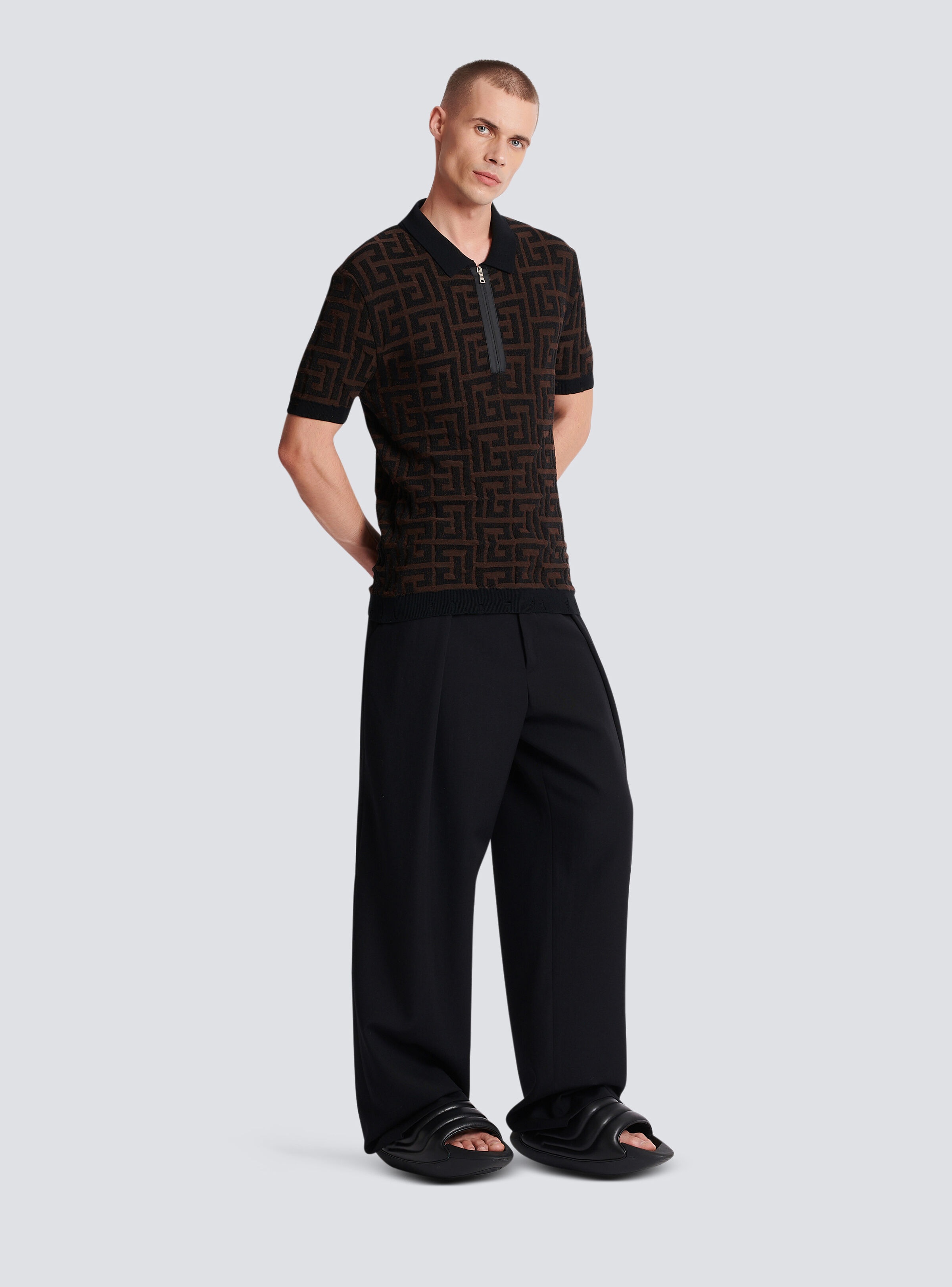 Unstructured knitted polo shirt with maxi monogram - 3