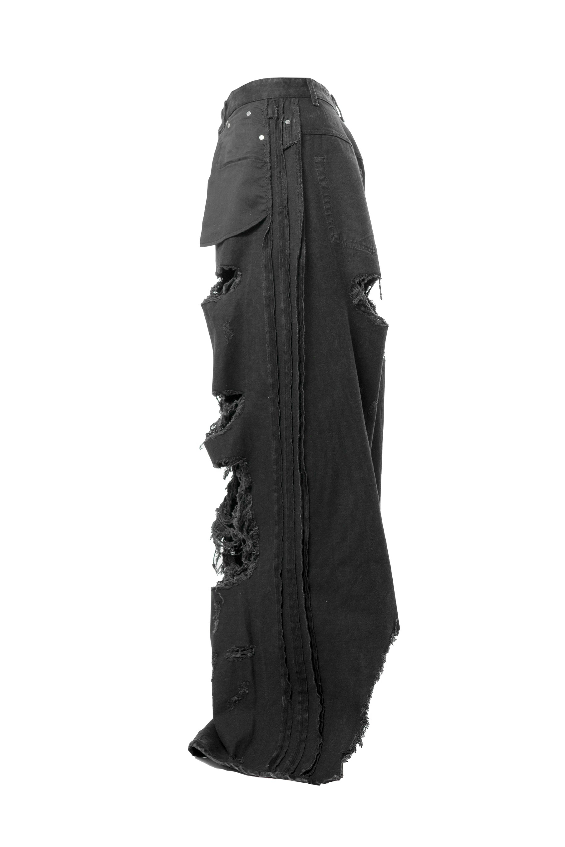 DESTROYED INSIDE-OUT BAGGY JEANS / BLK - 3