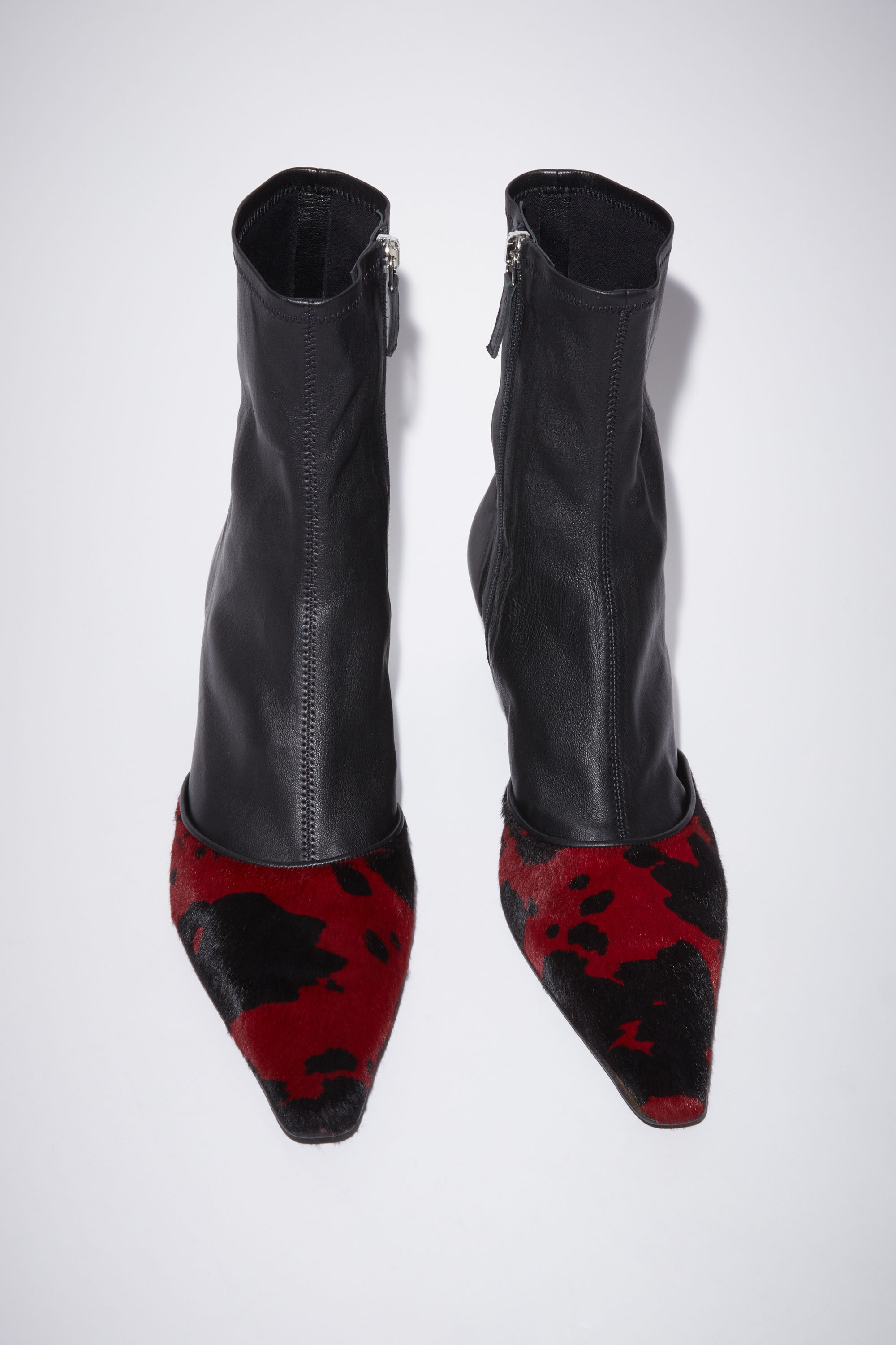 Leather pony heeled ankle boots - Black/red - 3