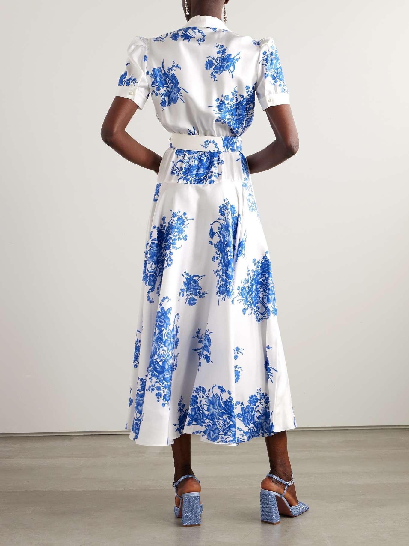 Belted floral-print silk-twill midi dress - 3