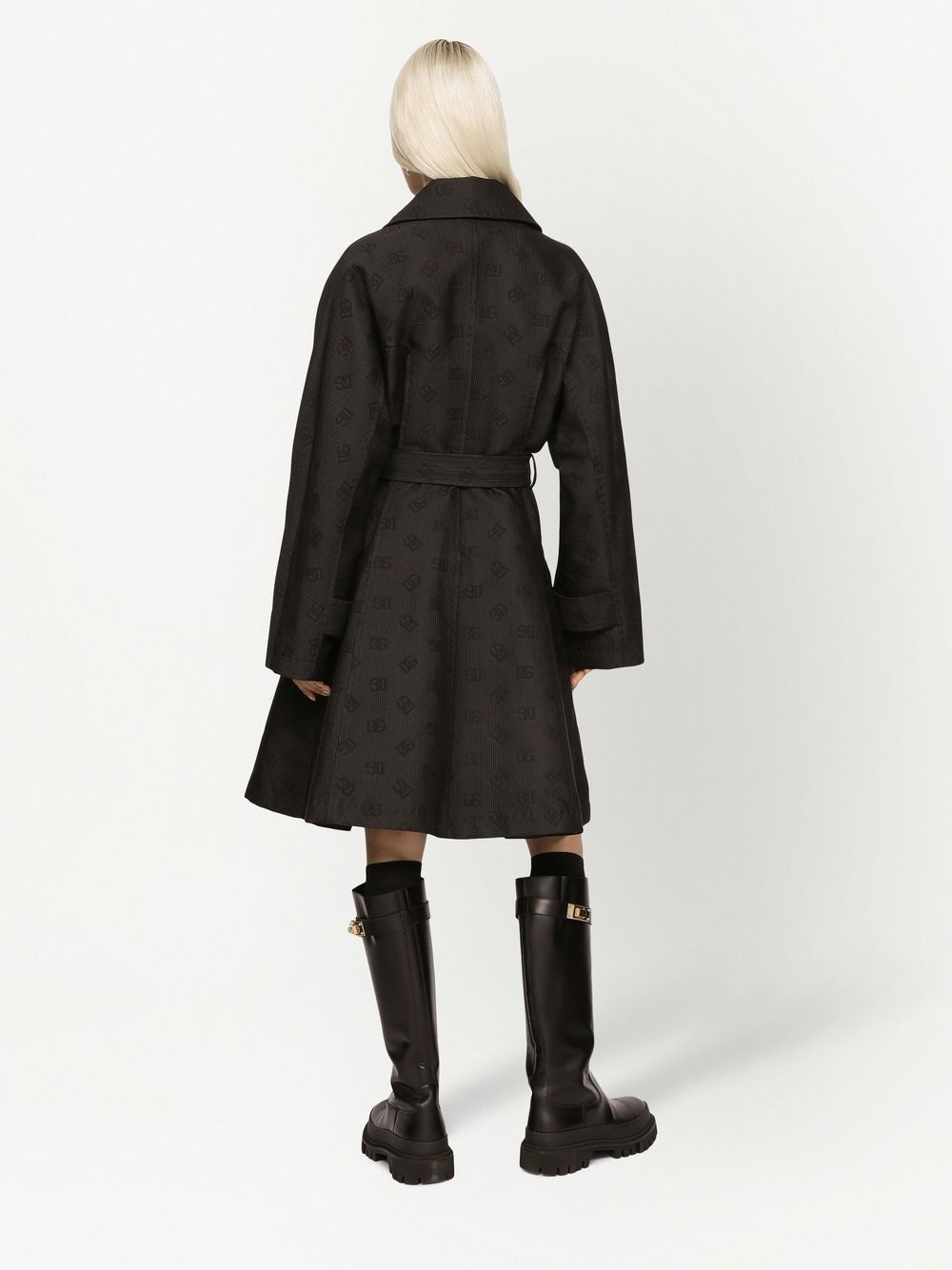 jacquard belted trench coat - 4