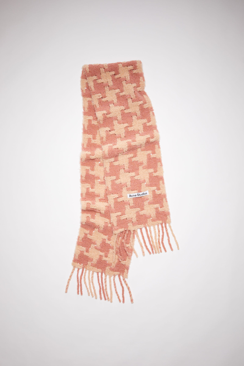 Houndstooth alpaca fringe scarf - Dusty pink/pink 1